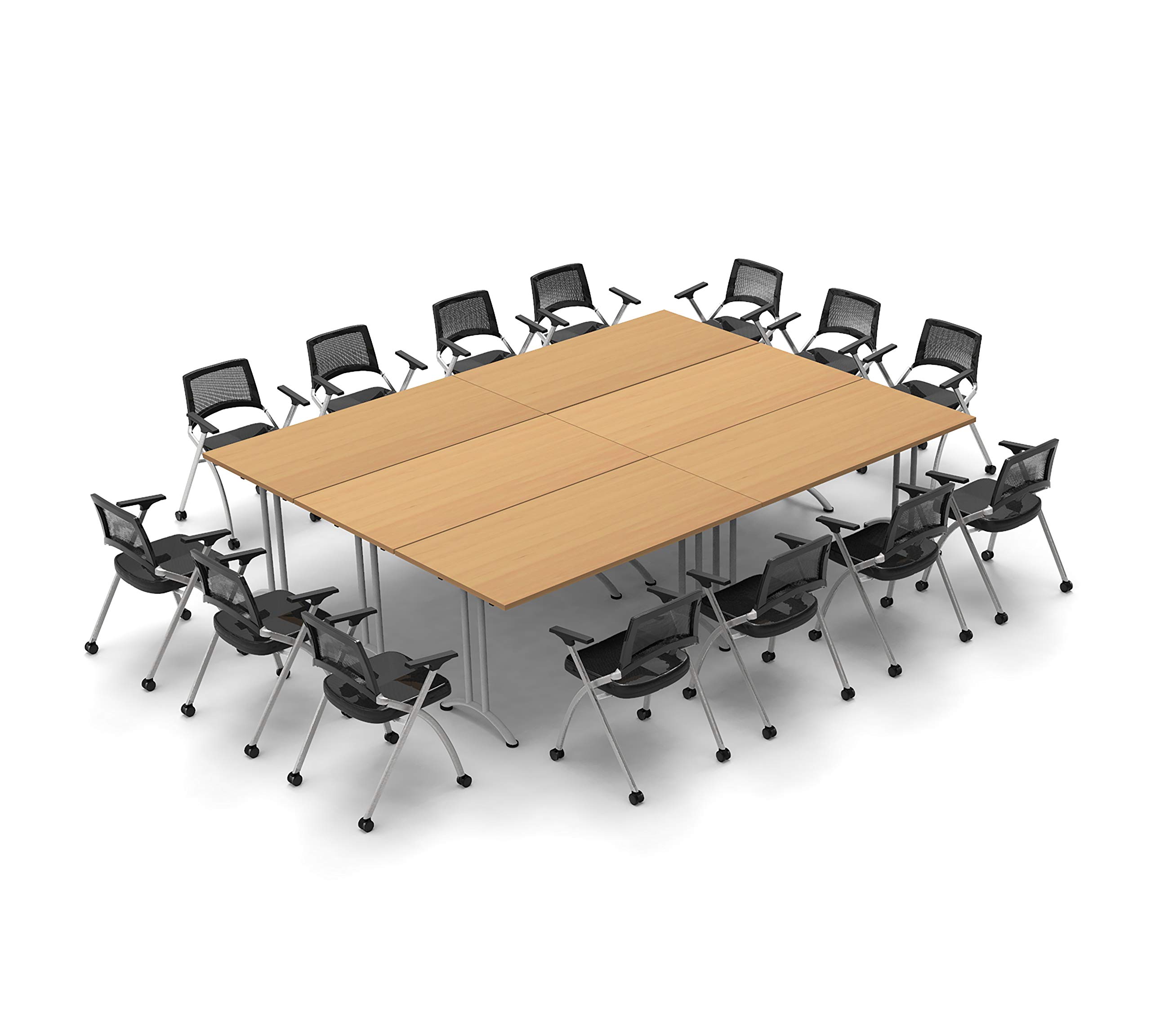 14-Person Folding Conference Table with Chairs - Beech Wood 20-Piece Set for Meetings, Seminars & Classrooms | Foldable for Easy Storage | Ideal for Offices, Schools & Event Spaces