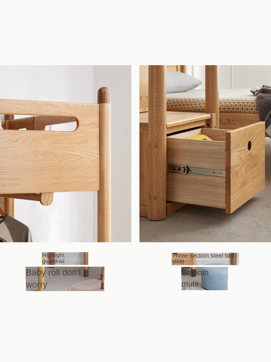 Solid Oak Wood Loft Bed with Storage Cabinet - Space-Saving Furniture for Small Rooms, Kids Bedroom & Dormitory