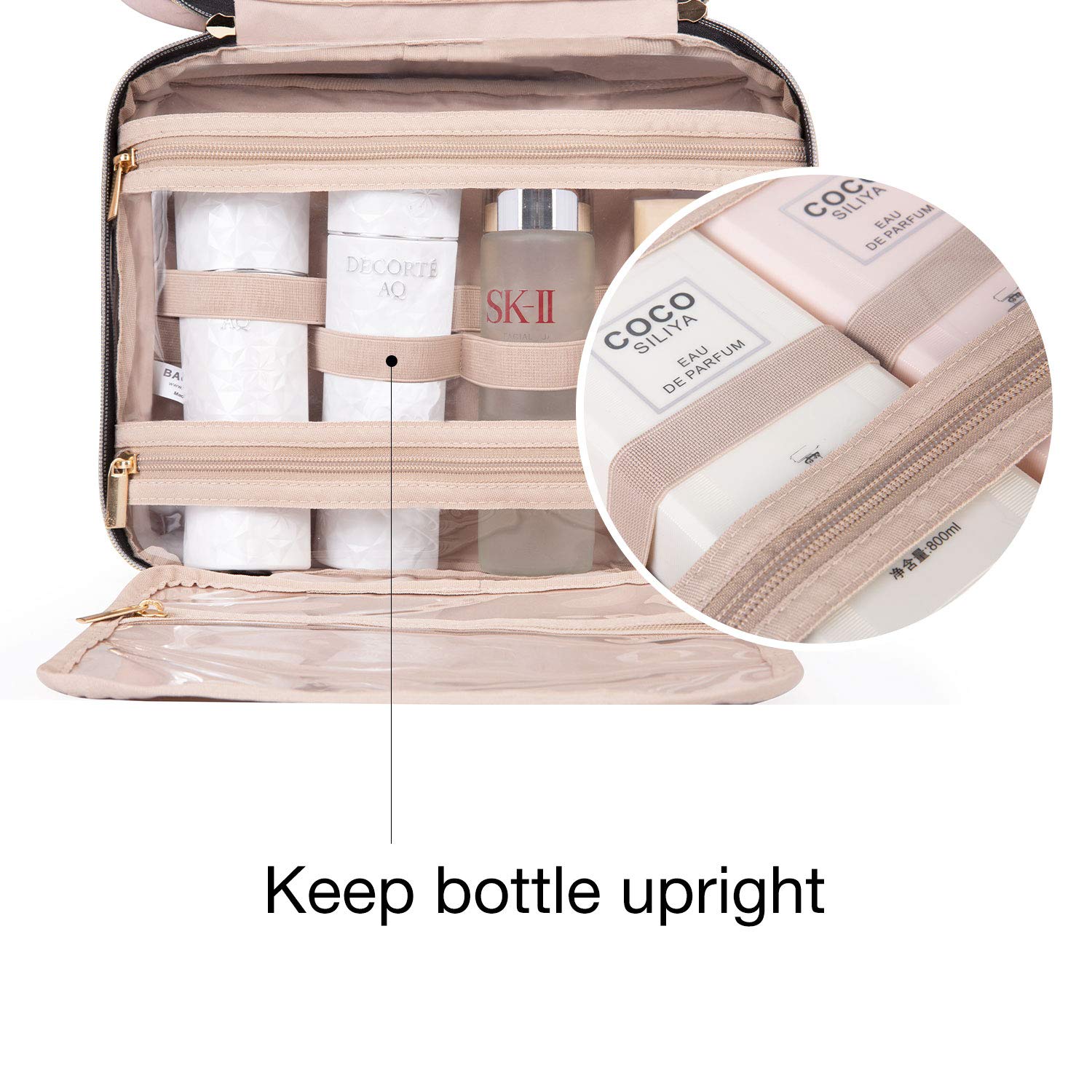 BAGSMART Large Water-resistant Hanging Toiletry Bag for Travel - Makeup Cosmetic Organizer with Hook, Fits Full-Sized Shampoo & Toiletries | Perfect for Vacation, Business Trips & Gym Essentials