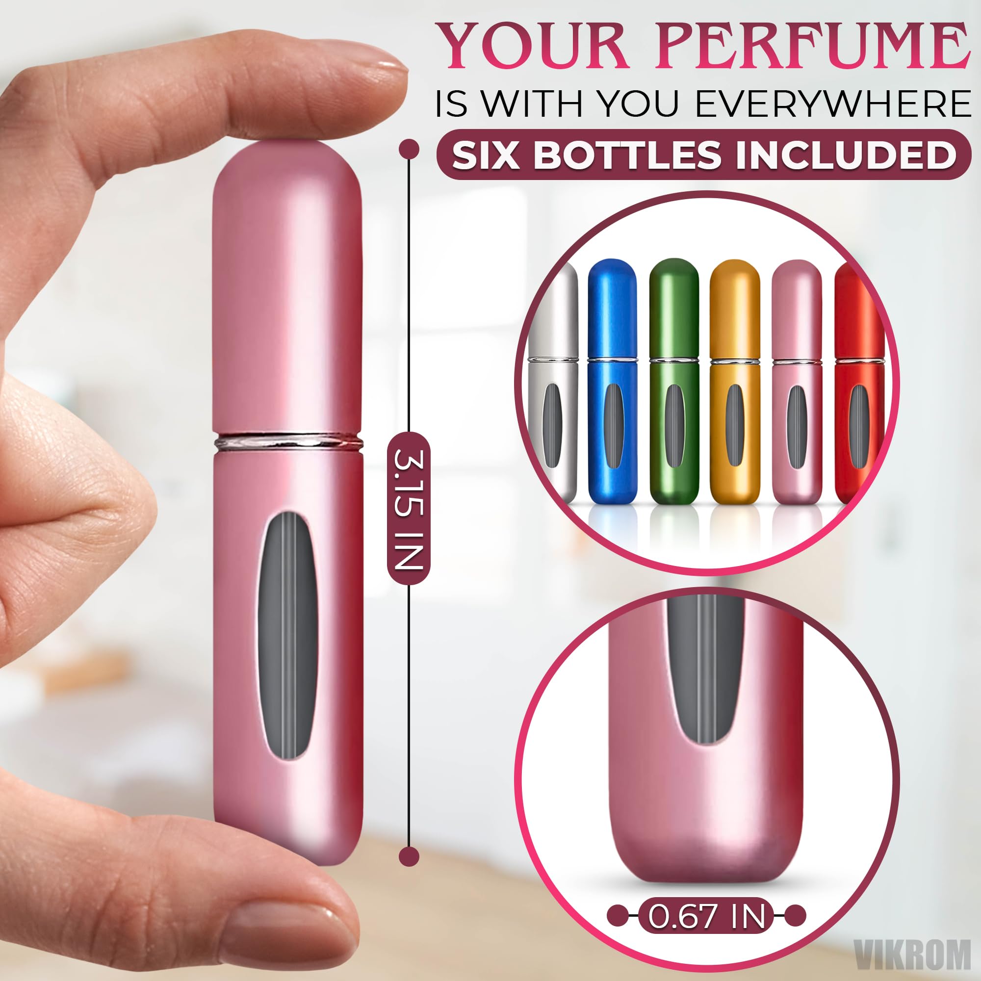 6Pcs Mini Refillable Travel Perfume Bottles - Portable Cologne Spray Atomizer for Women & Men, Leakproof Empty Perfume Containers for Airplane Carry On, Gym Bag, Purse & Vacation Toiletries Accessories