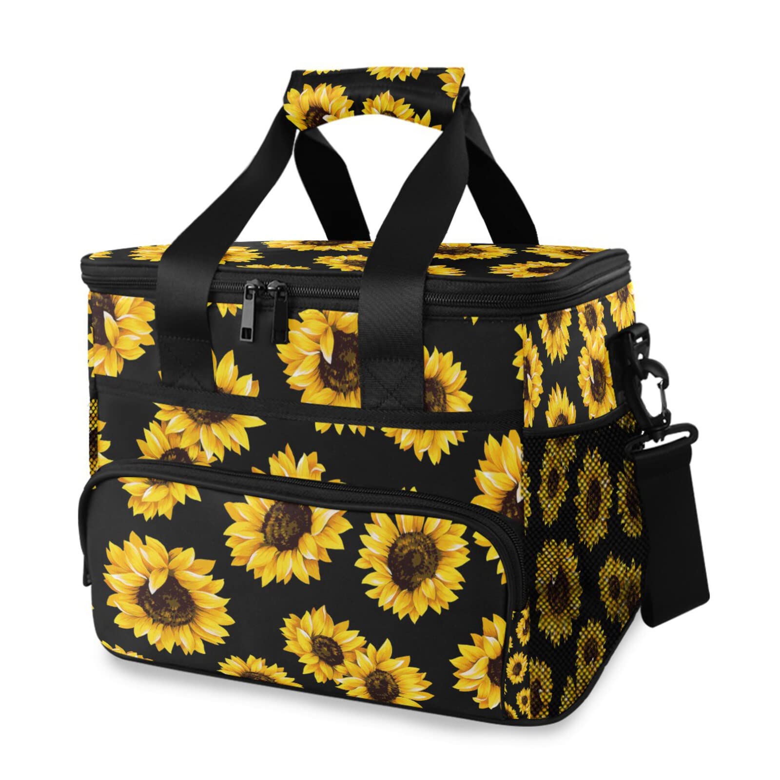 JUAMA Large Insulated Lunch Tote Bag - Sunflower Watercolor Soft Cooler Bag for Women & Men | Reusable Thermal Food Carrier for Picnic, Beach, Fishing, Grocery, Camping & Car Travel | Leakproof & Portable Shoulder Bag