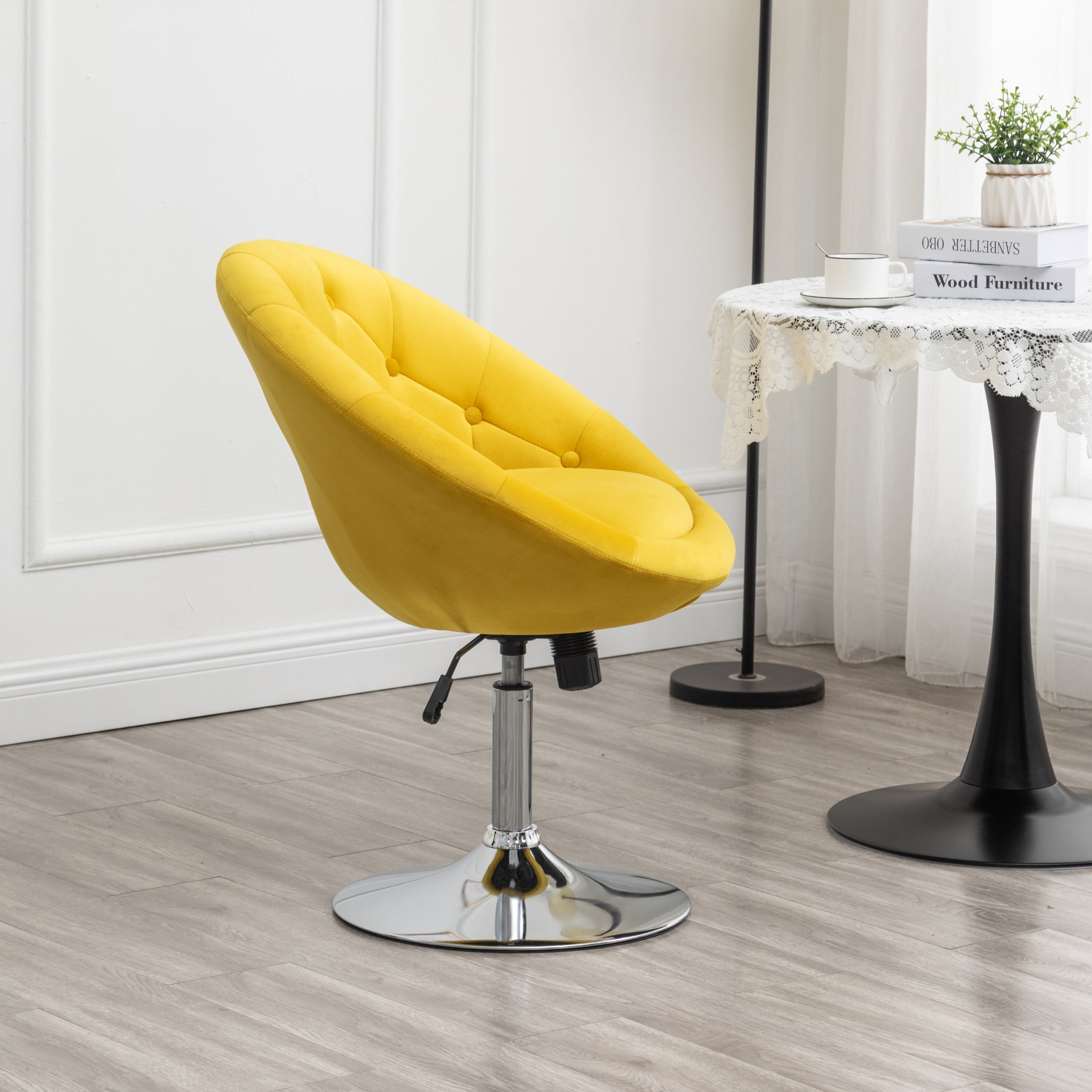 Roundhill Furniture Noas Velvet Upholstered Tufted Back Swivel Accent Chair - Yellow Velvet Lounge Chair for Living Room, Bedroom & Office Decor