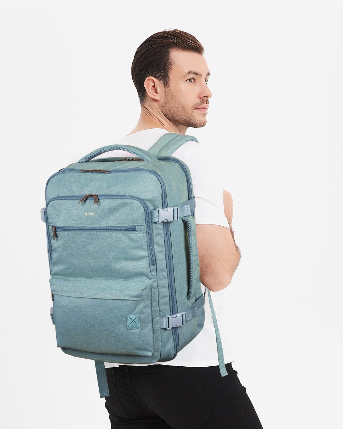 WANDF 18x14x8 Inch Travel Backpack - Approved Spirit Airlines Personal Item Bag with Wet Pocket & Laptop Compartment, Lightweight Carry-On Backpack for Men & Women (Turquoise) - Perfect for Air Travel, Business Trips & Daily Commute