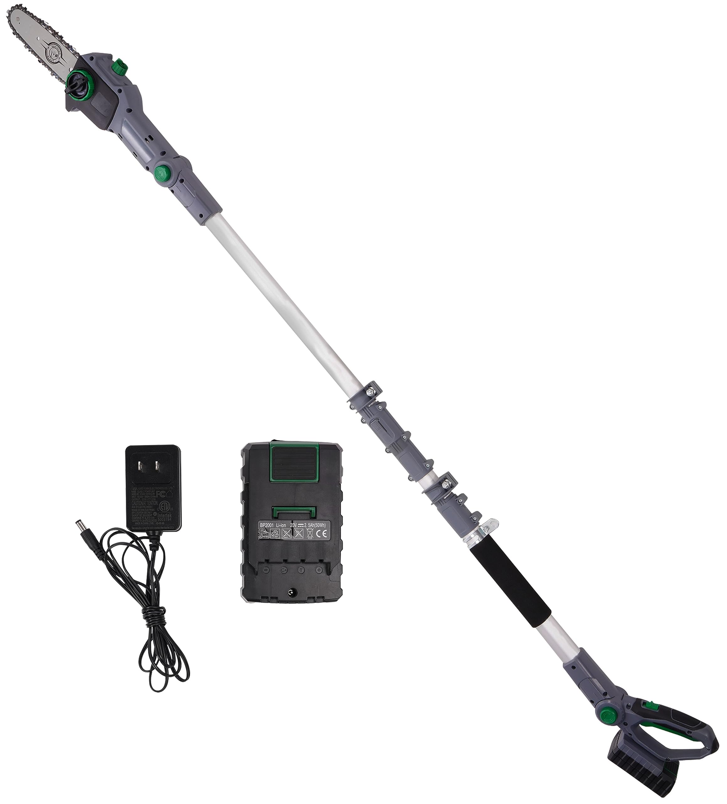 CaliGreen Tools 20V 8-Inch Cordless Pole Saw with 10FT Reach - Lightweight Battery-Powered Chainsaw for Tree Trimming, Branch Pruning & Landscaping - Includes 2.5Ah Lithium-Ion Battery & Fast Charger - Perfect for Yard Maintenance, Gardening & DIY Projects