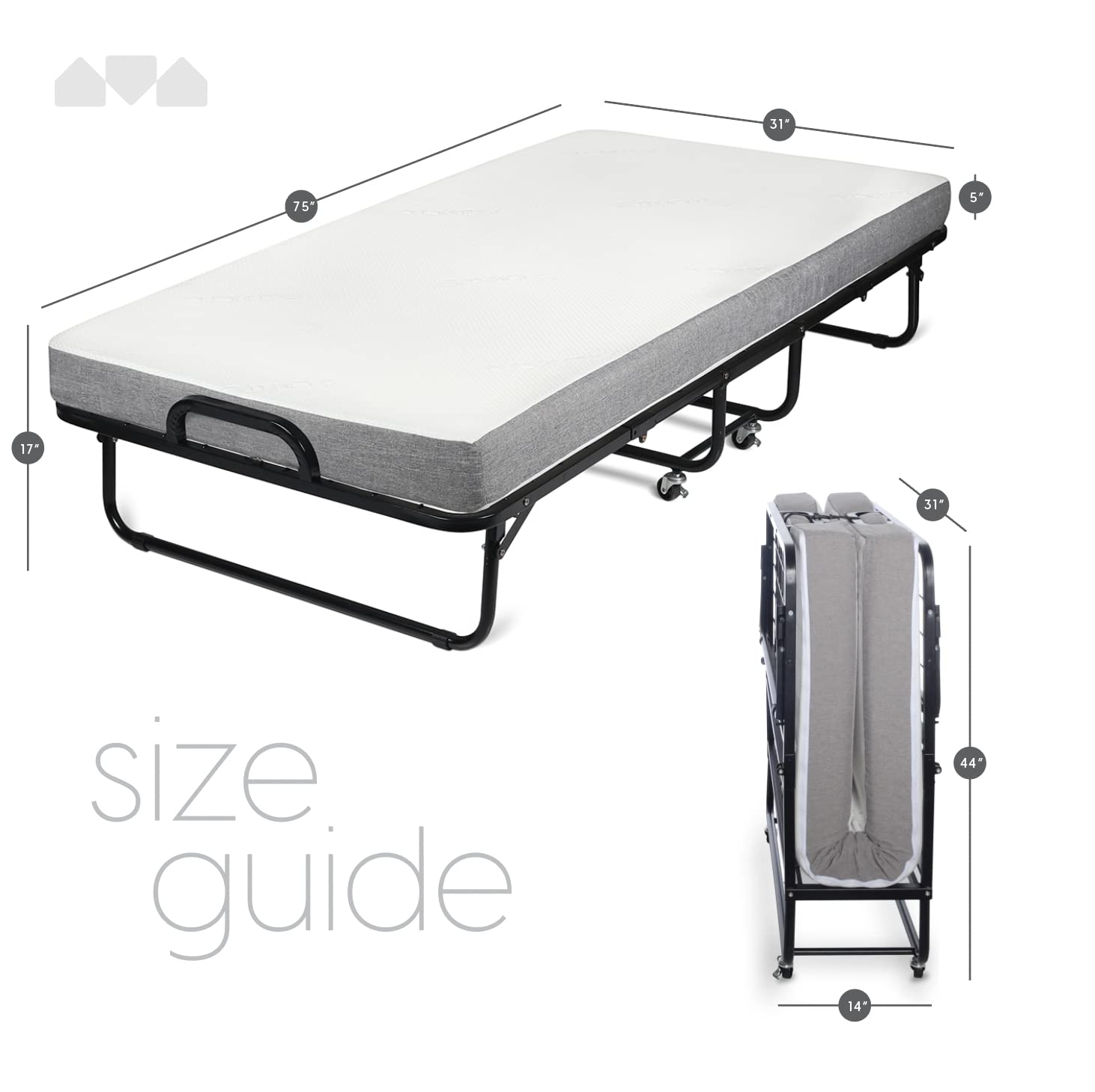 Milliard Diplomat Folding Bed with Memory Foam Mattress - 75