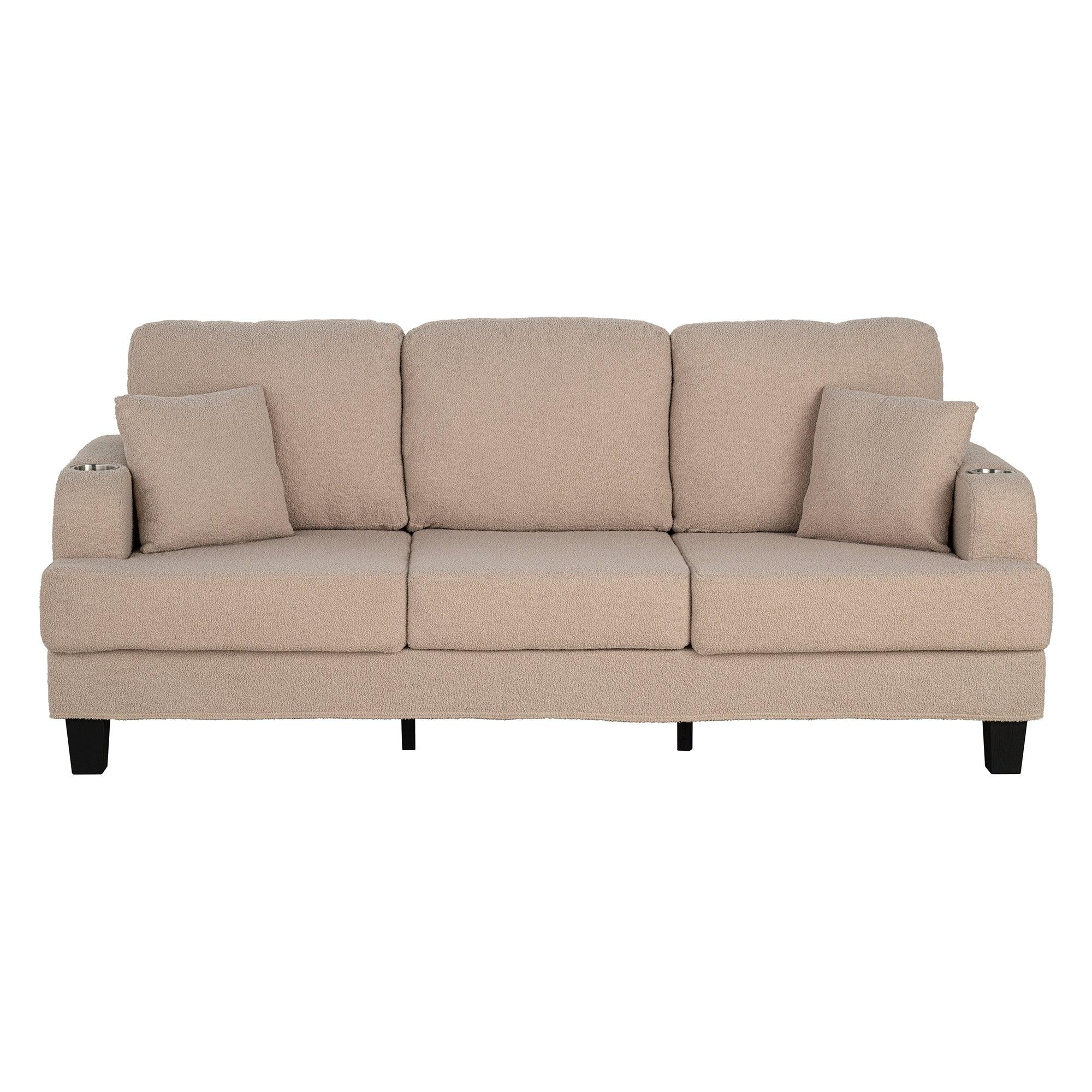 Beige 3-Piece Sofa Set with Storage Ottoman & USB Charging Ports - Modern Living Room Furniture for Small Spaces, Apartments & Home Theater Seating