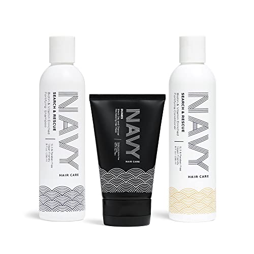 Navy Hair Care Shampoo & Conditioner Set with Hydrating Clay Mask | Repairing Shampoo & Conditioner for Damaged Hair | Strengthening Hair Treatment Kit for Dry, Brittle Hair | Perfect for Daily Hair Rescue & Salon-Quality Results at Home