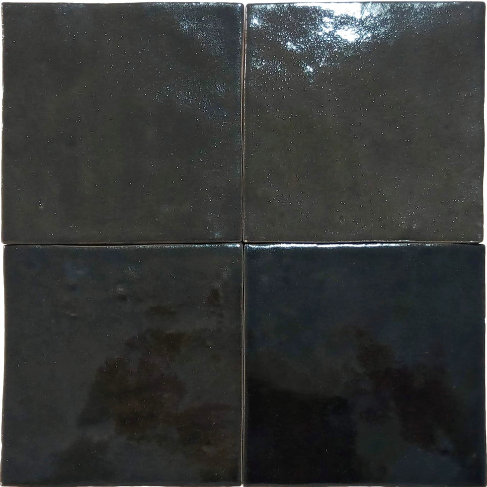 Zellige Charm Semi Gloss Ceramic Tiles - Onyx Black Moroccan Style Wall & Floor Tiles for Kitchen Backsplash, Bathroom, and Shower Decor