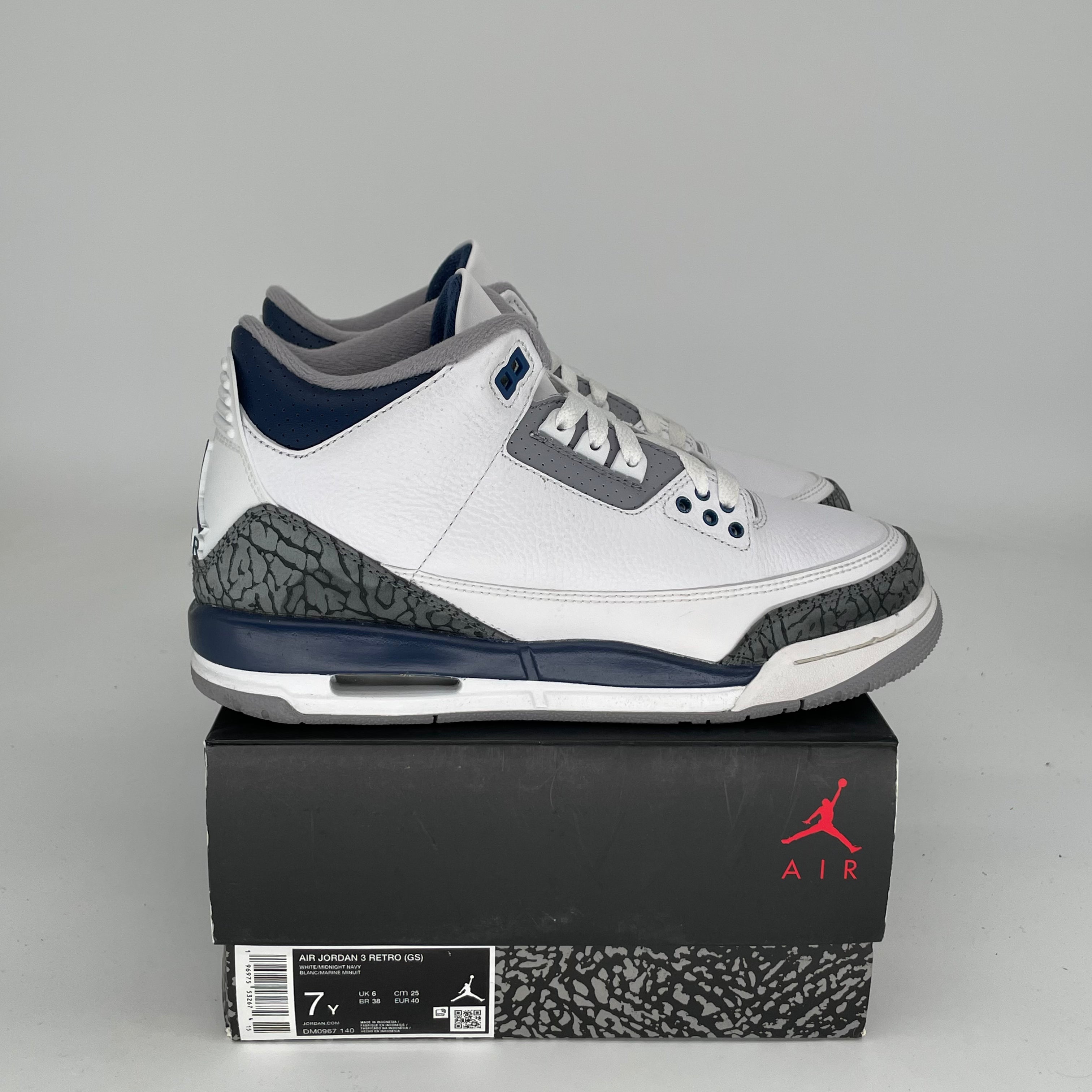 AIR JORDAN 3 MIDNIGHT NAVY Sneakers - Size 7Y (DM0967-140) - Men's Basketball Shoes for Casual Wear & Street Style