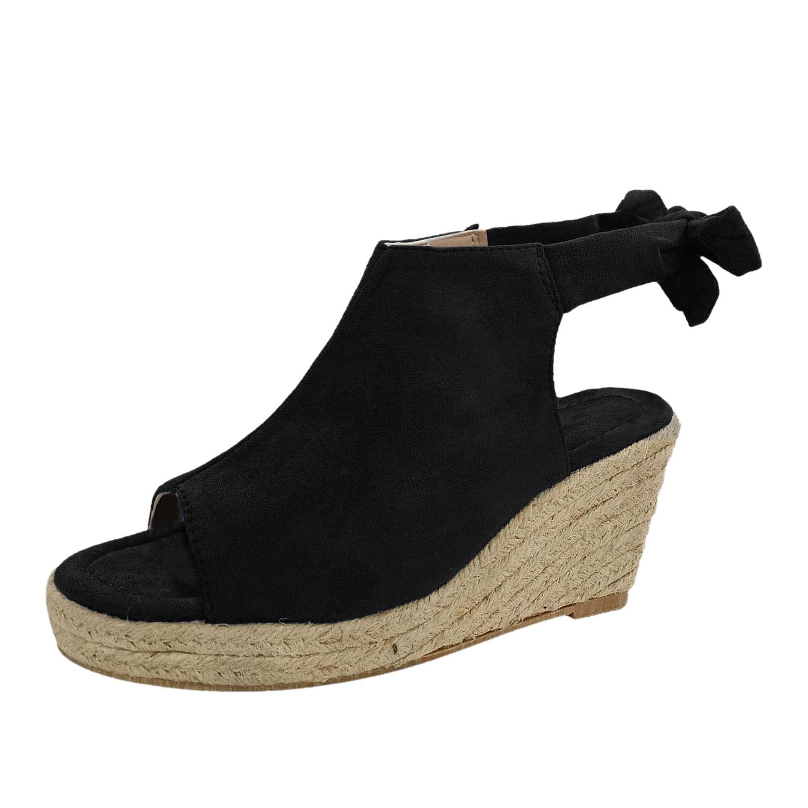 Women's Bohemian Roman Lace-Up Sandals - Casual Fashion Wedge Shoes for Summer, Beach & Outdoor (Black, Size 7.5) | Perfect for Vacations, Date Nights & Boho-Chic Outfits