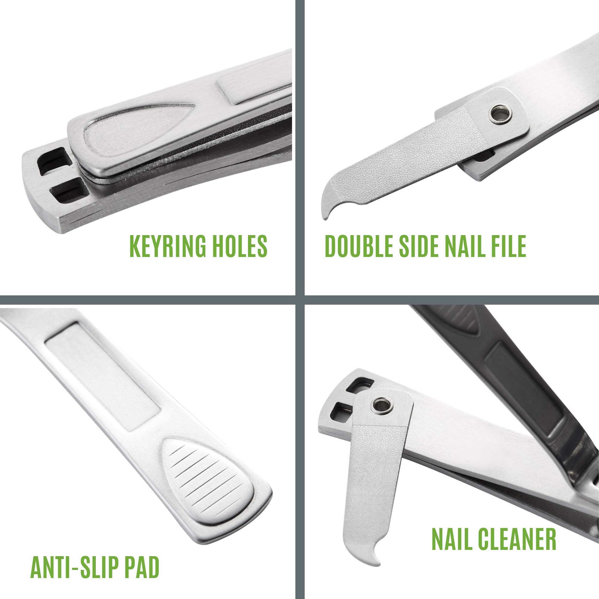 Professional Stainless Steel Nail Clippers Set with Swing-Out Nail Cleaner & Nail File - Sharp Fingernail & Toenail Clippers with Ergonomic Wide Press Lever - Perfect for Home, Travel & Salon Manicure/Pedicure Kits