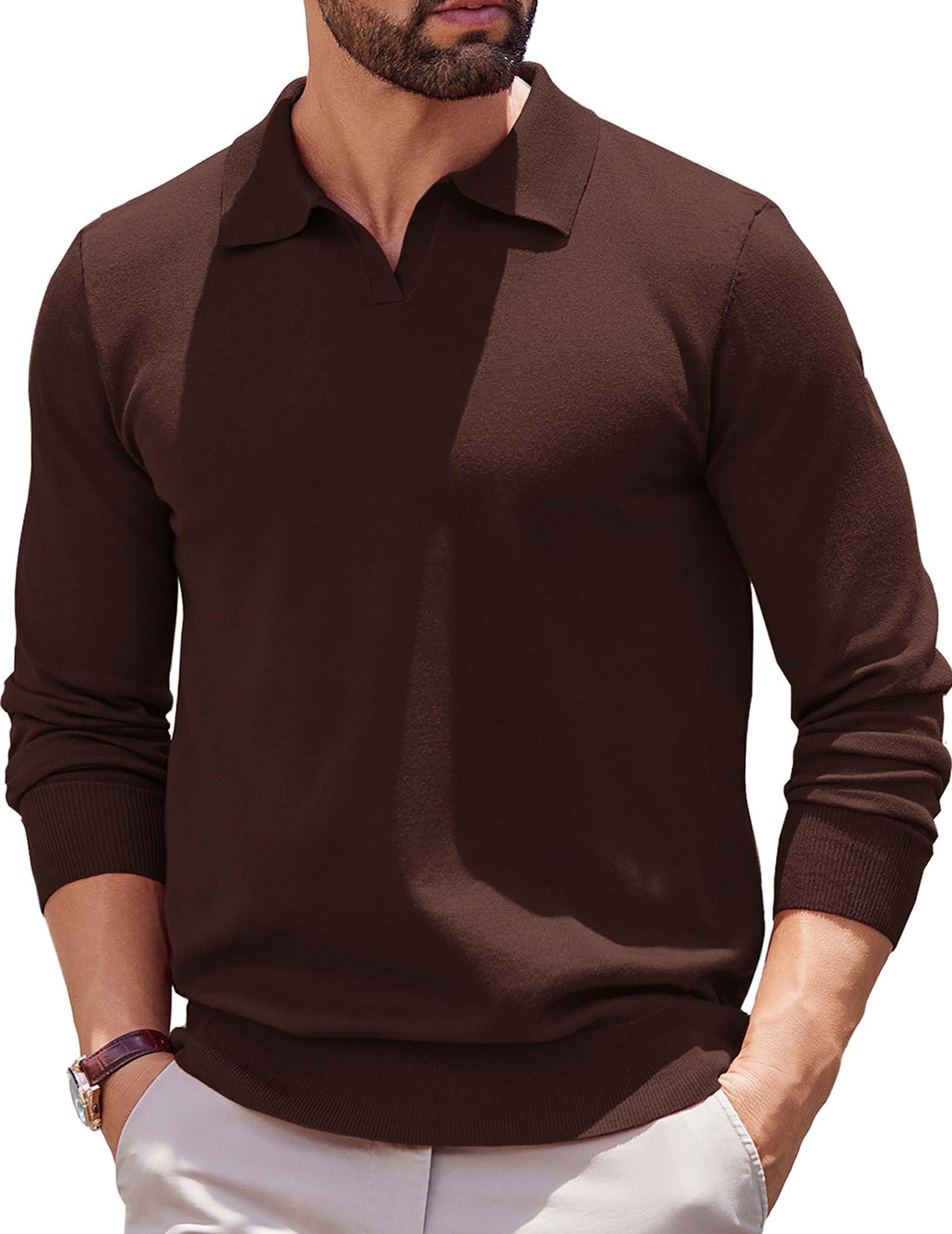 COOFANDY Men's Lightweight Ribbed Knit Polo Sweater - Long Sleeve Pullover Shirt for Casual Wear & Office Outfits