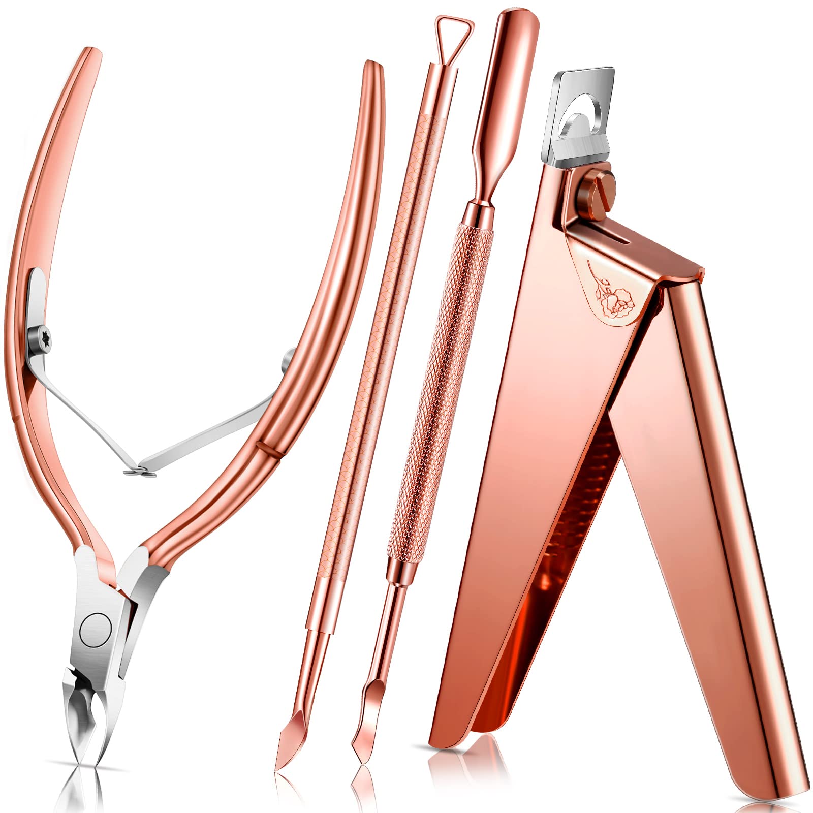Professional Stainless Steel Acrylic Nail Clippers Set - Rainbow Color Manicure Tools for Salon & Home Use - False Nail Tips Cutter for Acrylic & Artificial Nails (Rose Gold) - Perfect for Nail Art, DIY Manicures & Professional Nail Care
