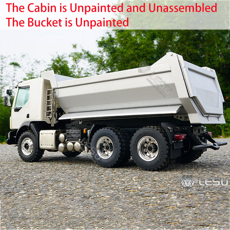 1/14 Scale LESU 6x6 3-Axle Hydraulic Metal RC Dumper Truck with Radio Control, Tipper Function, Sound & Light System - Unassembled Unpainted VM Cabin DIY Model Car for Off-Road Construction & Mining Simulation