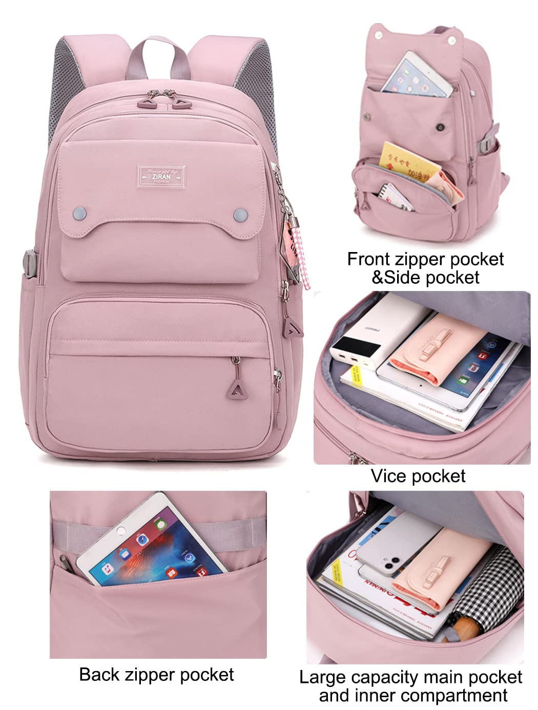 Stylish Teen Girls Casual Backpack for High School & College - 26L Lightweight Daypack with Laptop Compartment (Grey) - Perfect for School, Travel & Daily Use