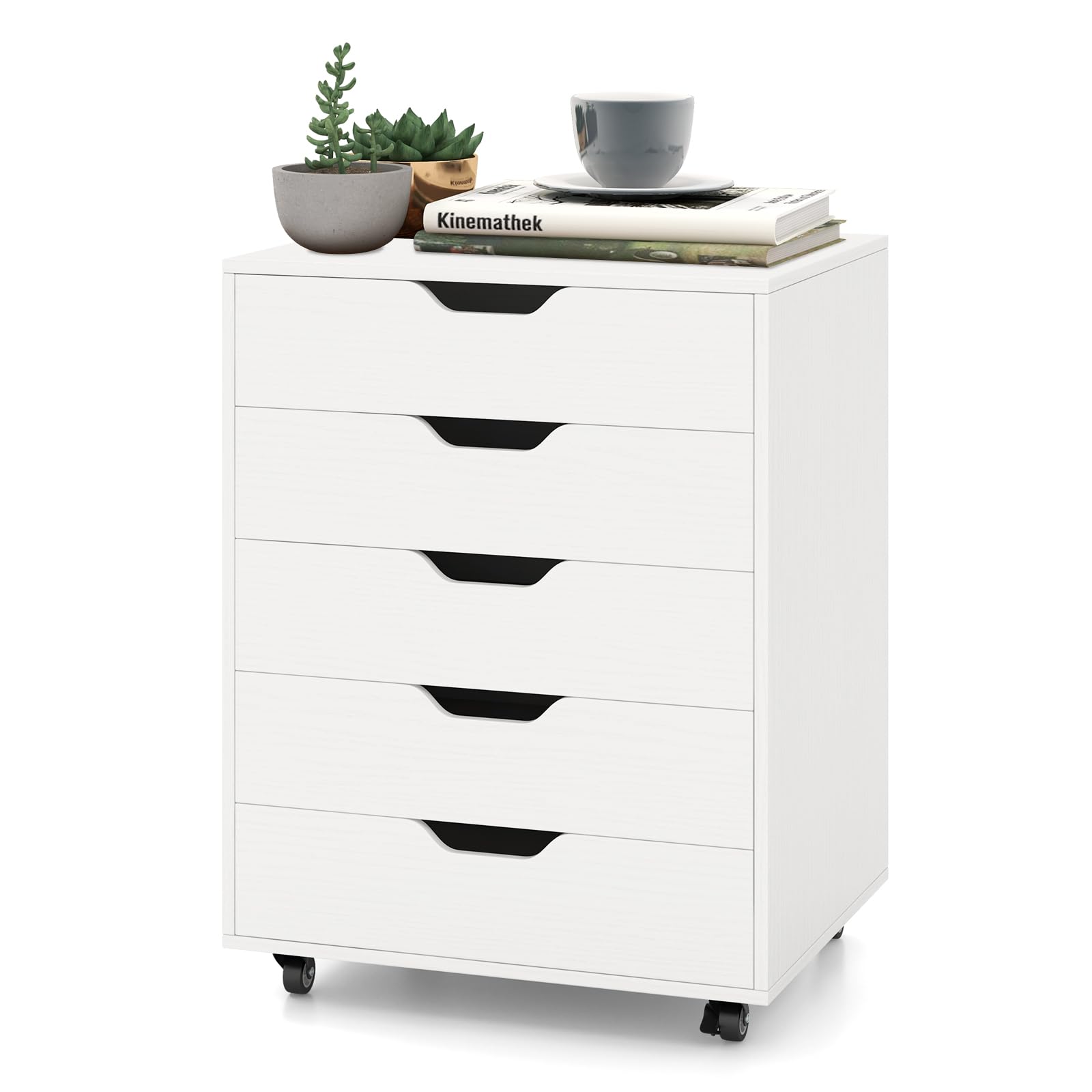 5-Drawer Mobile File Cabinet with Universal Wheels - White Office Storage Cabinet, Vertical Printer Stand & Rolling Storage Organizer for Home & Office Use - Perfect for Documents, Supplies & Workspace Organization