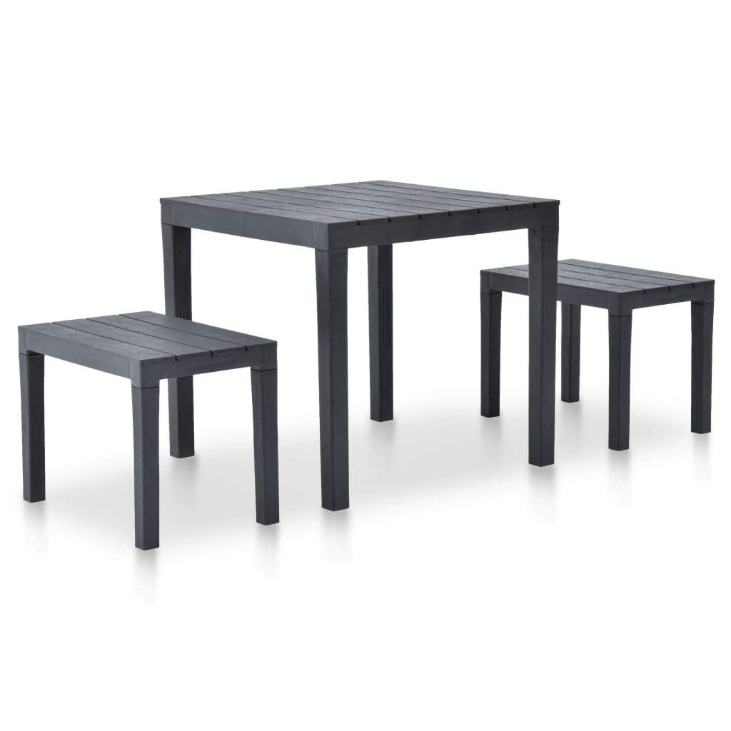 vidaXL 3-Piece Plastic Bistro Set with Table and 2 Benches, Outdoor Patio Furniture for Garden, Lawn, or Backyard - Perfect for Dining, Relaxing & Entertaining Guests (Anthracite)