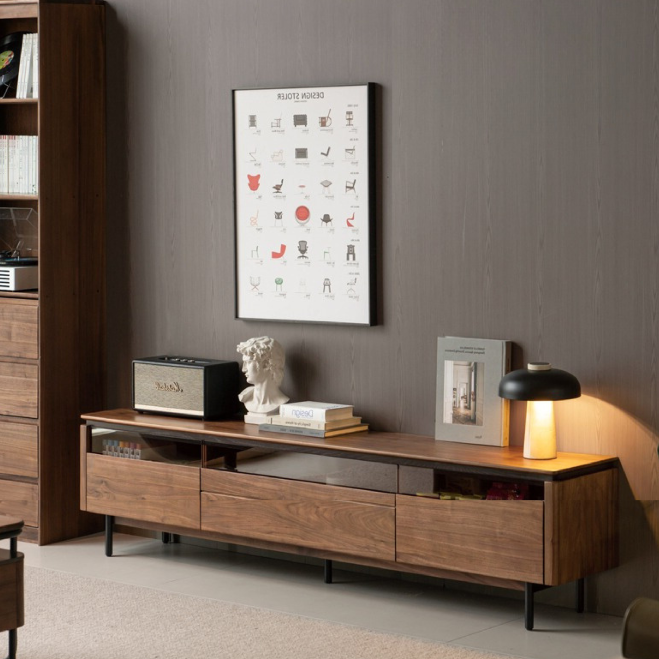 Premium Black Walnut Solid Wood TV Stand - Modern Entertainment Center with Storage Shelves for Living Room, Bedroom & Home Theater Setup
