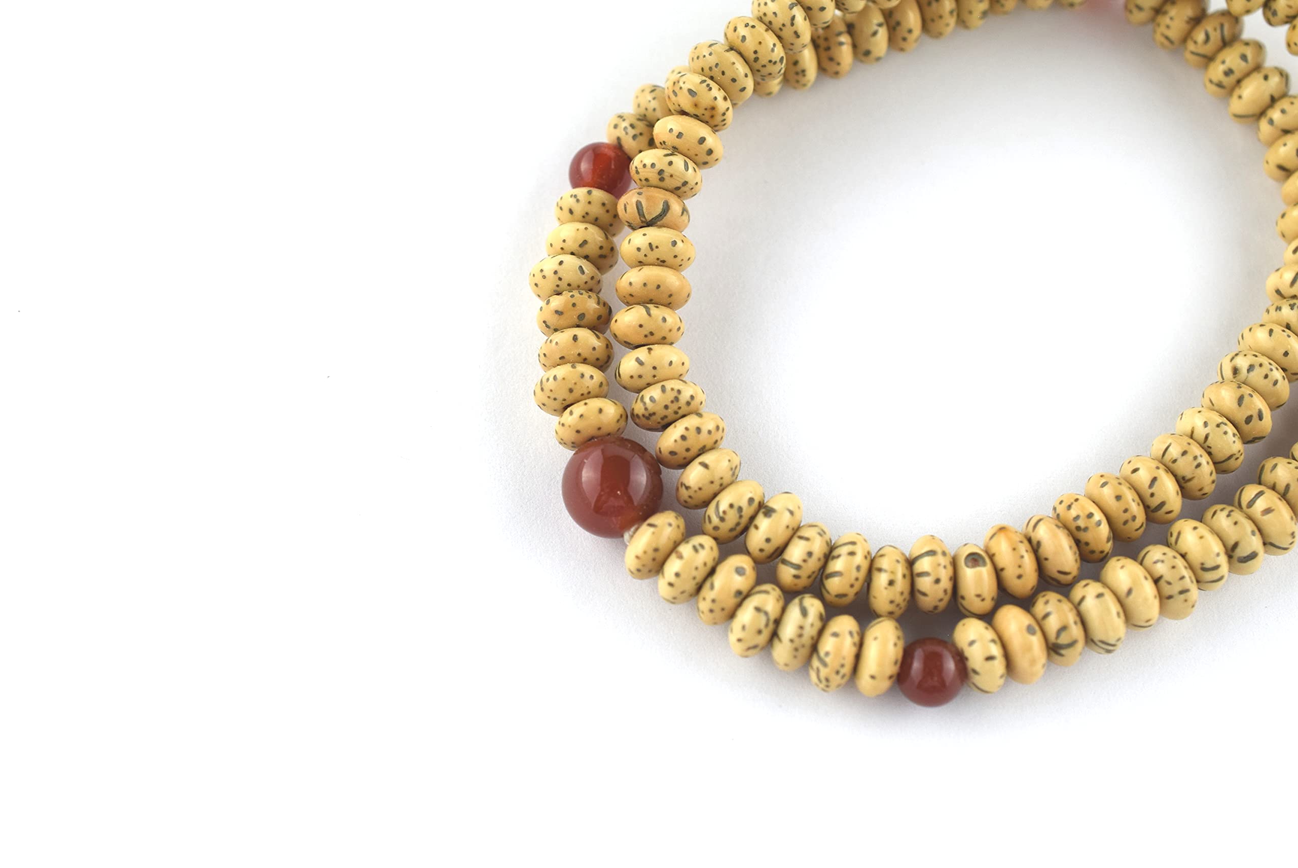 108 Beads Bodhi Tree Wood Red Agate Bracelet - Japanese Juzu Prayer Beads & Asian Rosary Mala Beads - Handmade Wooden Bracelet Gift for Men & Women - Meditation, Yoga, Spiritual Healing & Buddhist Prayer Accessories