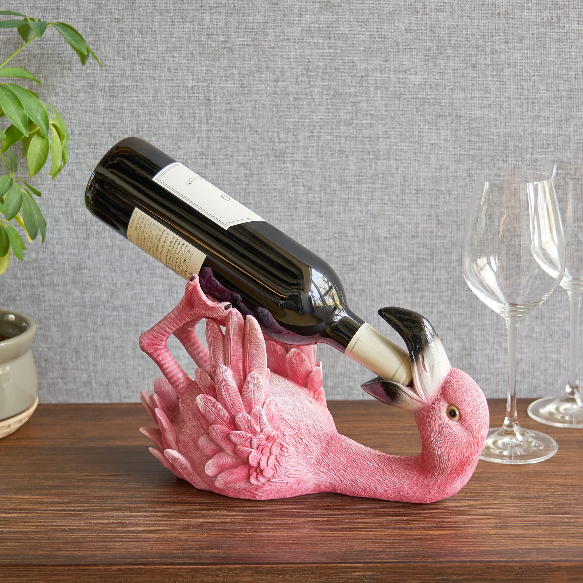 True Flirty Flamingo Polyresin Wine Bottle Holder - Decorative Kitchen & Bar Accessory for Standard Wine Bottles (Set of 1) | Perfect for Home Decor, Gift Giving & Tropical Themed Parties