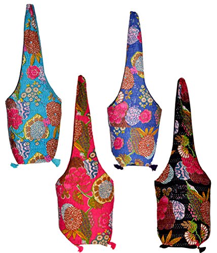 10 New Kantha Stitch Tote Bags - Long Sling Boho Gypsy Purse for Women - Wholesale Lot - Perfect for Beach, Travel & Festival Use
