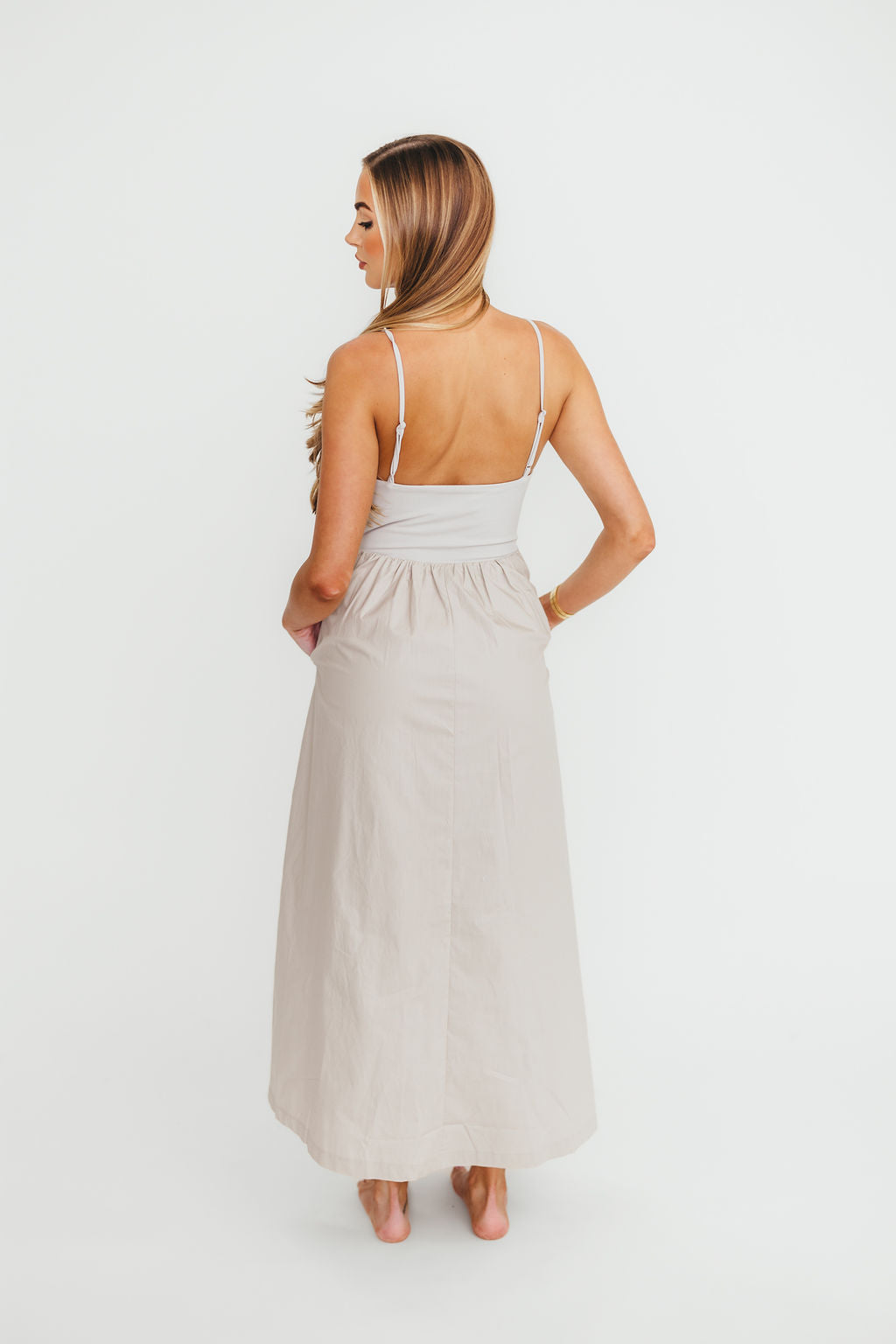 Dorit Women's Everyday Elegance Stretch Top Maxi Dress in Stone - Comfortable Flowy Long Dress for Casual Wear, Beach Vacation & Summer Outfits