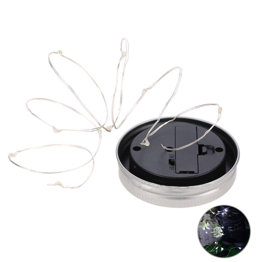 OSALADI 2M/6.5ft Solar Mason Jar Lights - 20 LED Waterproof Fairy String Lights with Firefly Jar Lids (Jars Not Included) - Outdoor Decorative Lighting for Patio, Garden, Wedding & Backyard (White Light) - Perfect for Romantic Evenings, Party Decor & Landscape Lighting