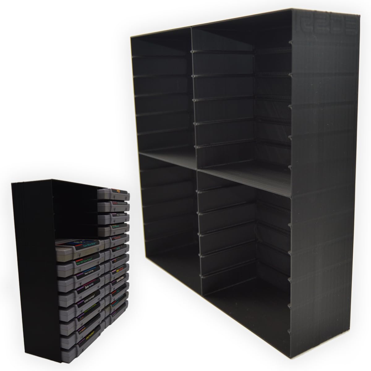 SNES Game Storage Rack - Holds 24 Super Nintendo Entertainment System Cartridges | Closed Back Design | Perfect for Game Room Organization & Collector Display