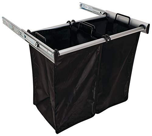 TAG Hardware Full Extension Pullout Laundry Hamper with 2 Removable Bags - Matt Aluminum 24