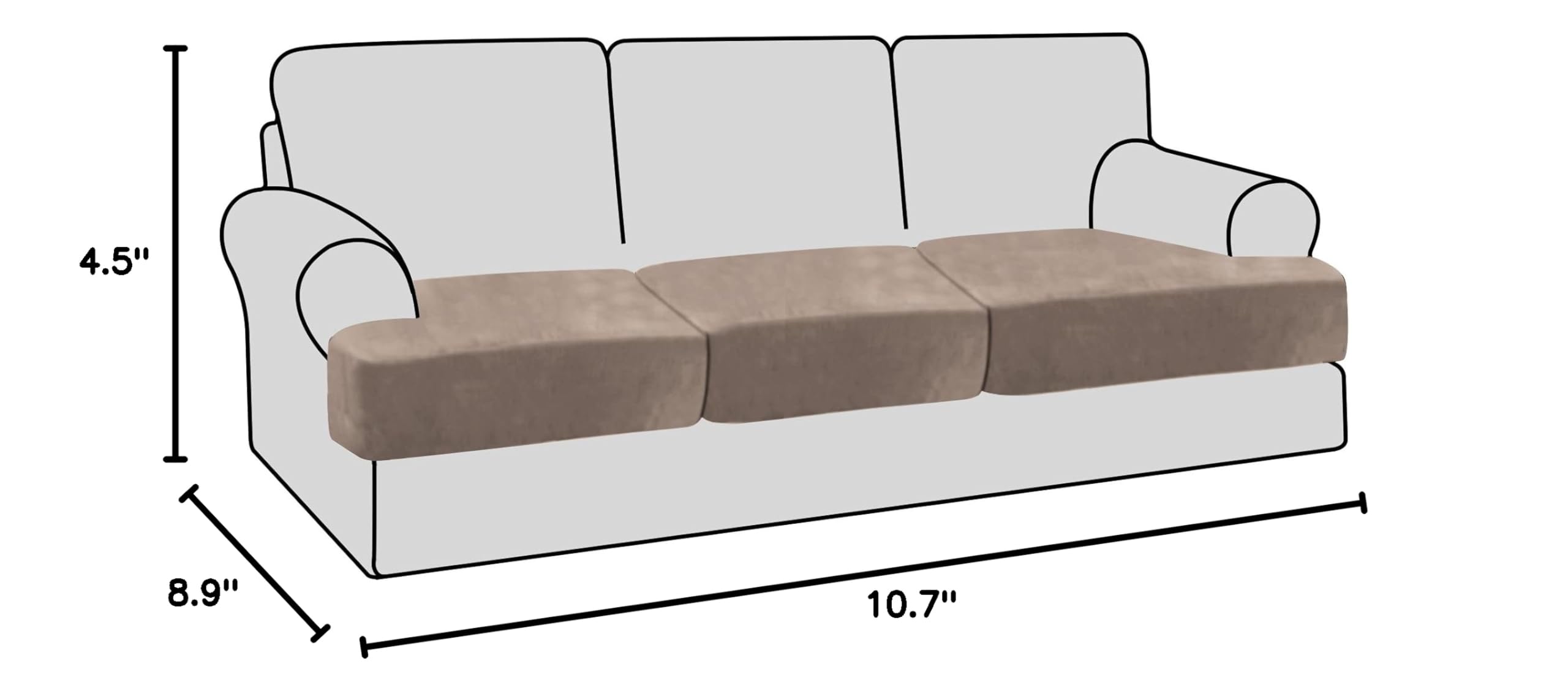 H.VERSAILTEX 3-Piece Stretch Velvet Sofa Slipcover Set - Soft T-Cushion Covers for 3-Seater Couches, Non-Slip Taupe Velvet Couch Protector (Fits Most Sofas) - Perfect for Living Room, Home Decor & Pet-Friendly Furniture Protection