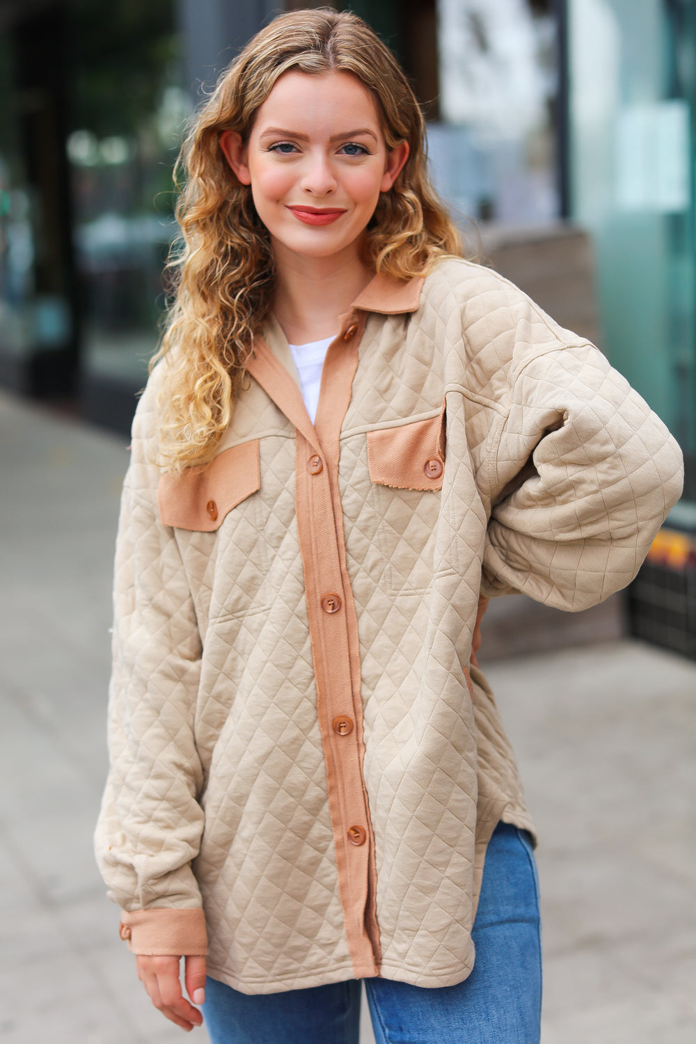 Eyes On You Taupe Quilted Knit Button Down Shacket - Stylish Women's Lightweight Jacket for Fall & Winter Fashion, Office Wear and Casual Outfits