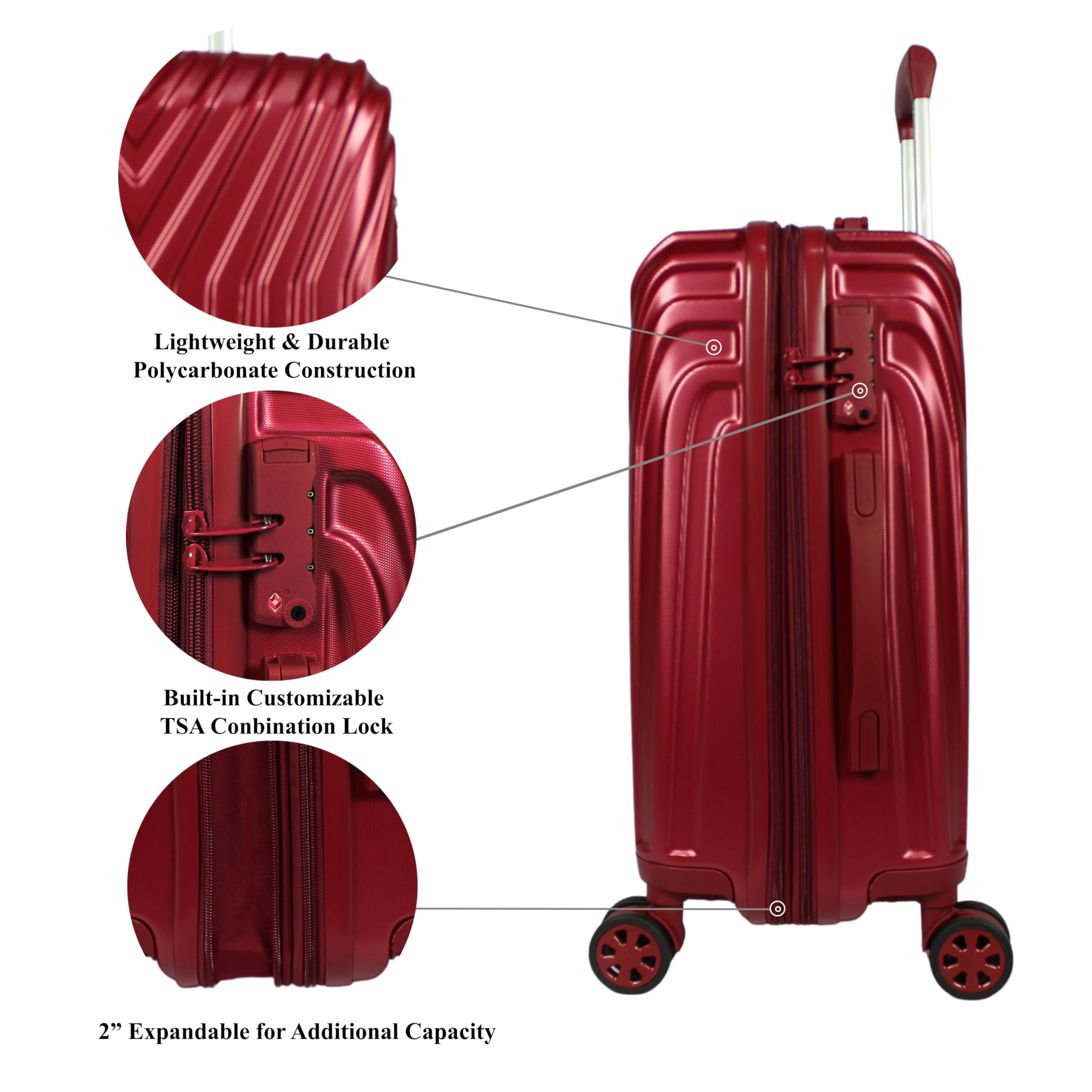 World Traveler Skyline Hardside Expandable Spinner Luggage with TSA Lock - Scratch-Resistant Burgundy Suitcase, 24-inch - Perfect for International Flights & Business Travel