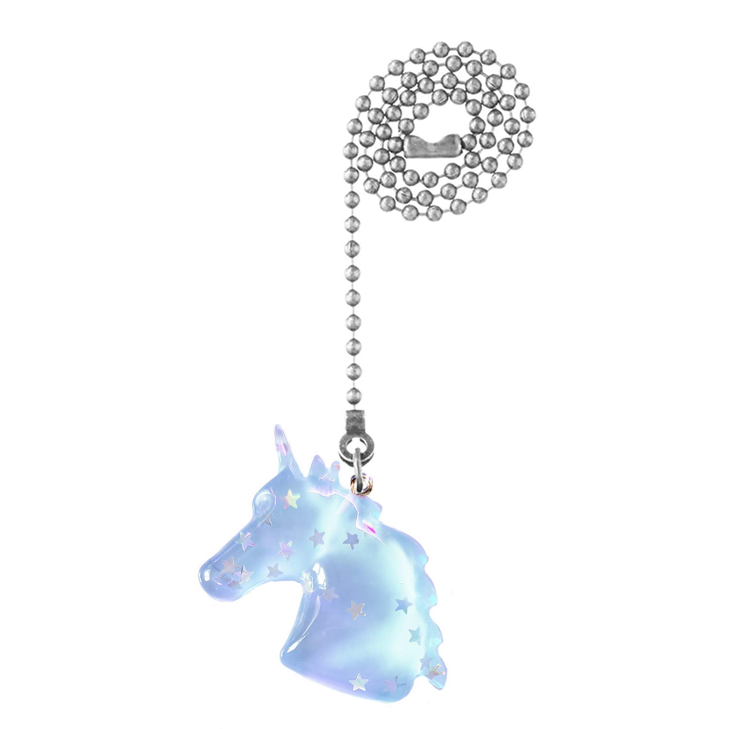 Handmade Blue Unicorn Ceiling Fan Pull with Embedded Silver Stars - 12