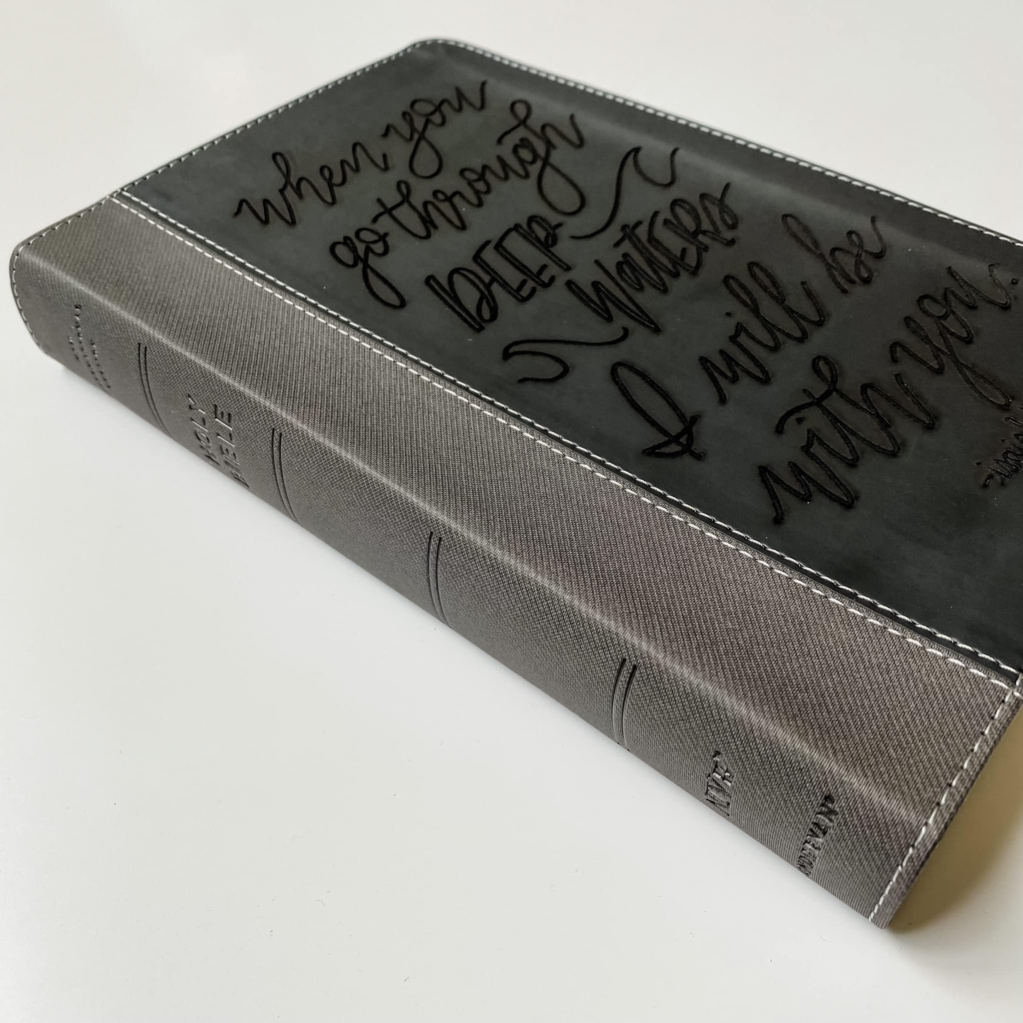 Personalized NIV Black/Gray Leathersoft Bible with Hand Lettering & Laser Engraving - Custom Name Engraving Available - Perfect Wedding, Baptism, Graduation & Birthday Gift - Ideal for Church Services, Bible Study & Spiritual Growth