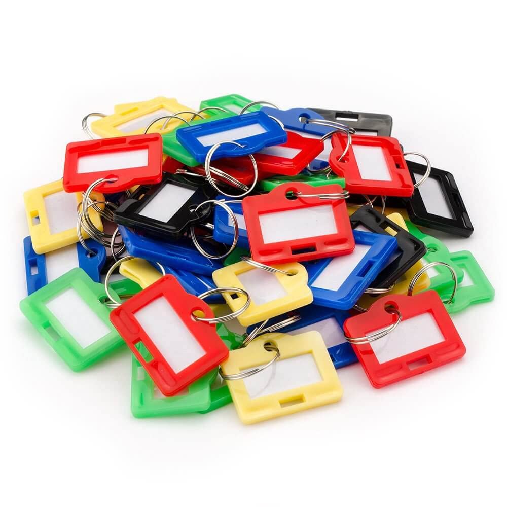Barska 100-Pack Multi-Purpose Key Tags with Write-On Labels & Ring Holders - Color-Coded Small Key Tags for Home, Office & Organization - Perfect for Key Management, Luggage ID & Inventory Control