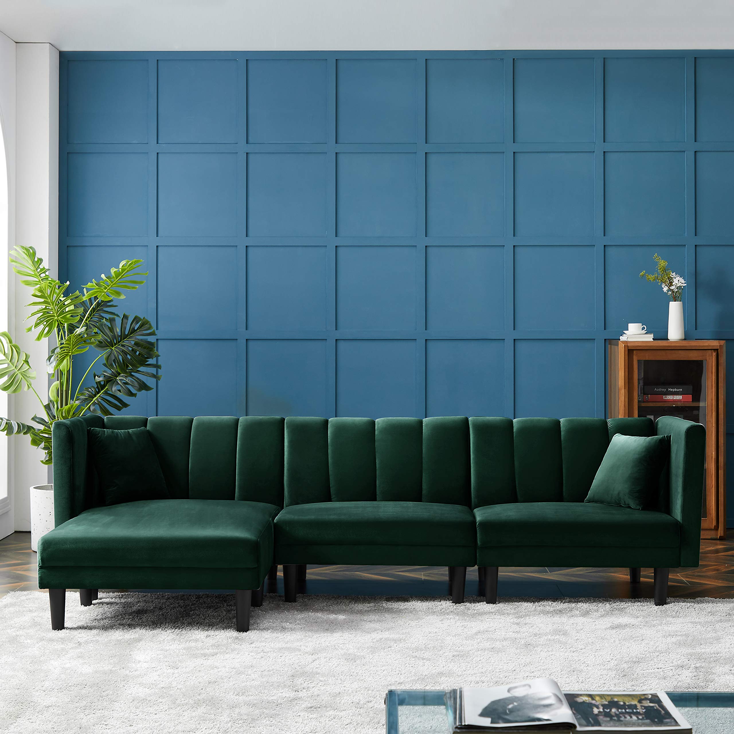 Reversible Velvet Sofa Sleeper - Dark Green for Living Room