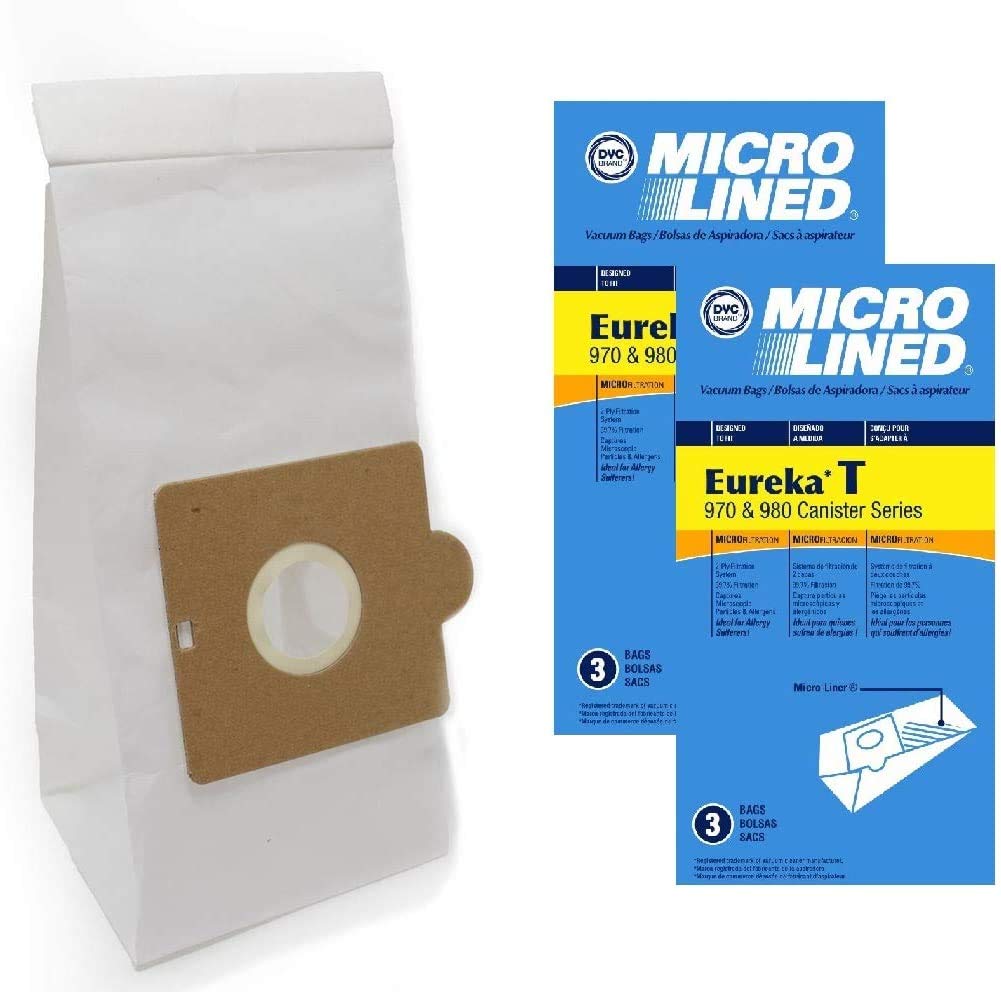 DVC Micro-Lined Paper Replacement Bags for Eureka Style T (Fits 970 & 980 Canister Models) - 6 Pack | Premium Dust Collection for Home Cleaning