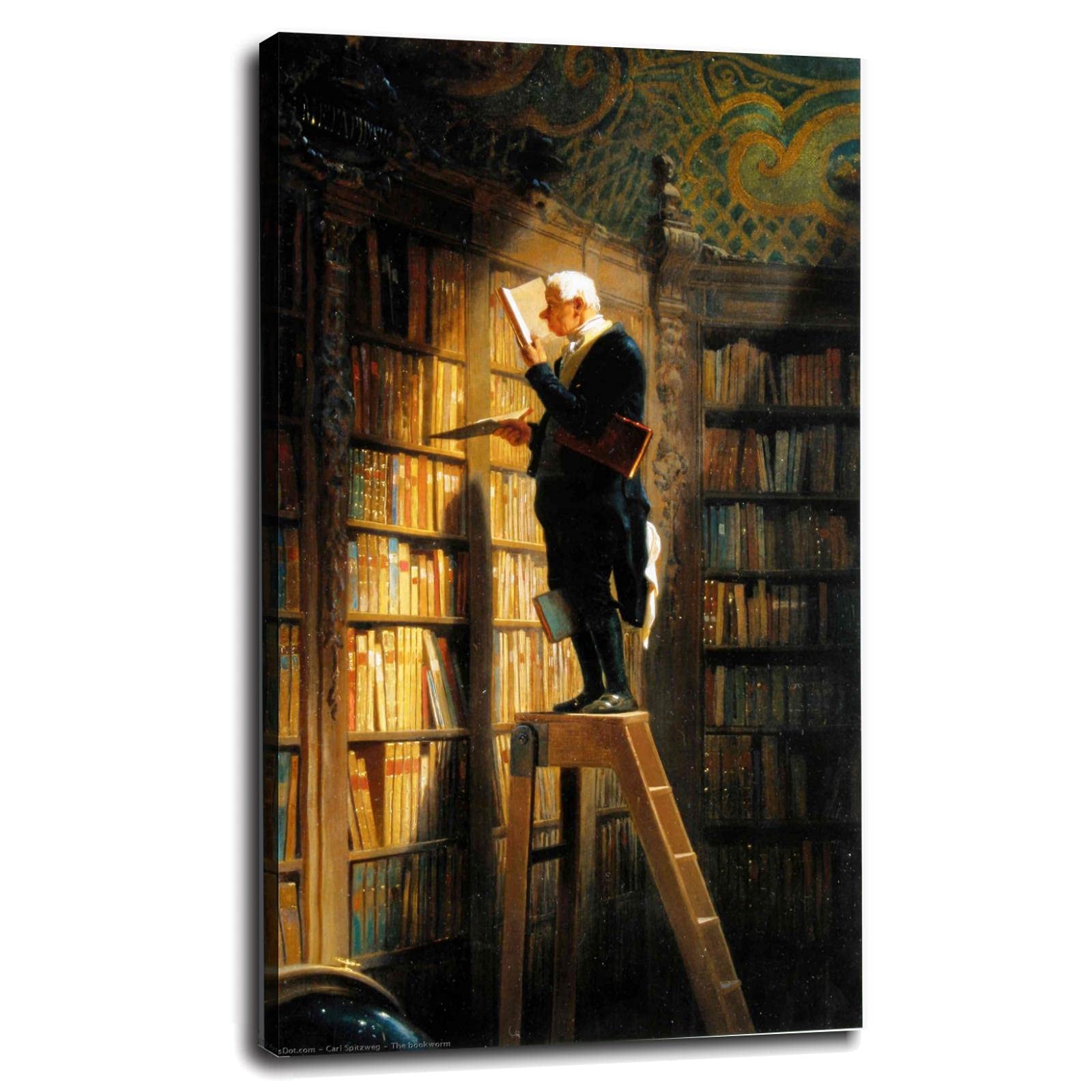 Carl Spitzweg The Bookworm Poster - Premium Canvas Art Print (42x24 Inches) for Home & Office Decor - Framed Wall Art for Living Room, Study, Library