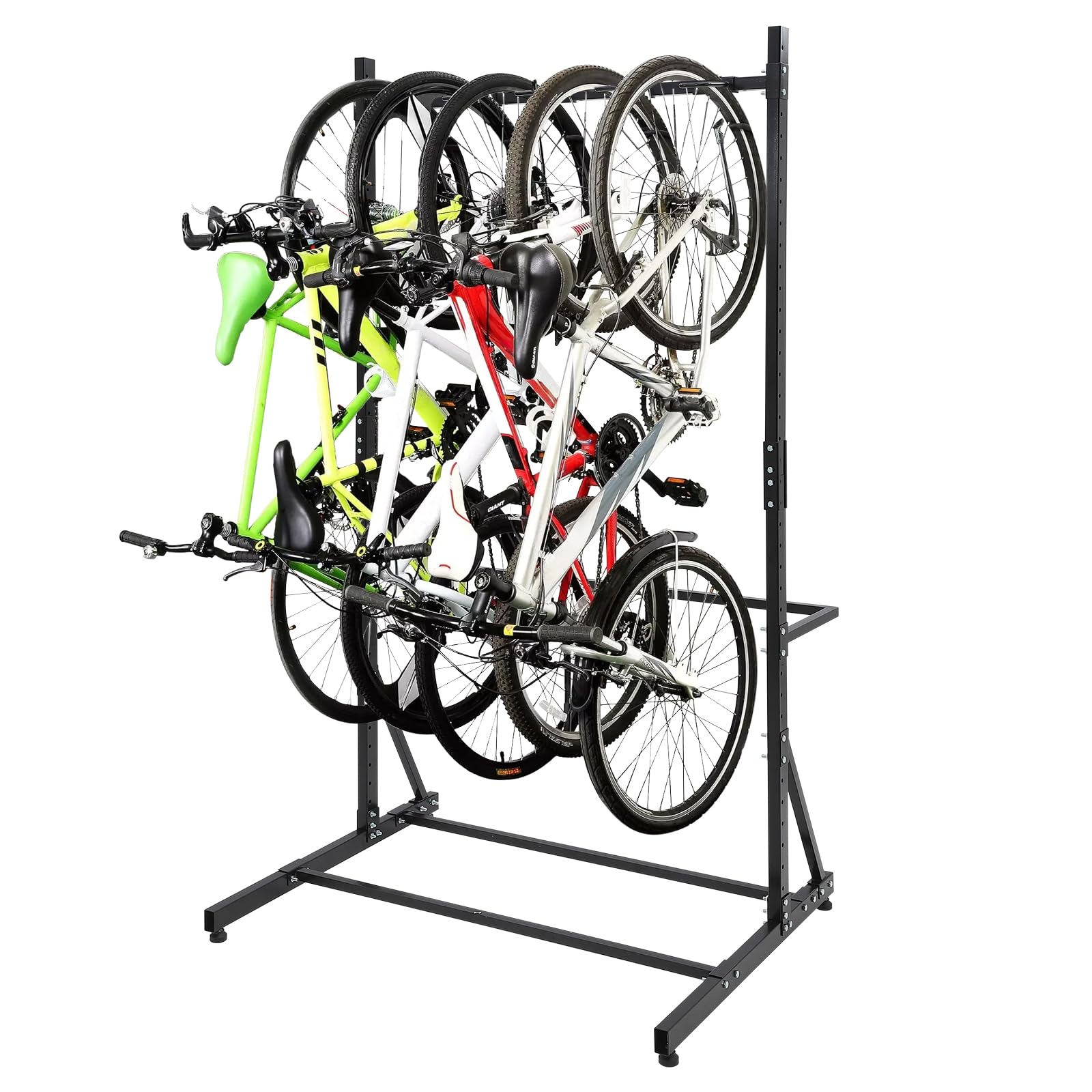 Heavy Duty Freestanding Bike Rack for 5 Bicycles - 300 lbs Capacity Vertical Bike Storage Stand with Adjustable Height - Indoor/Outdoor Use for Garage, Basement & Apartment Organization