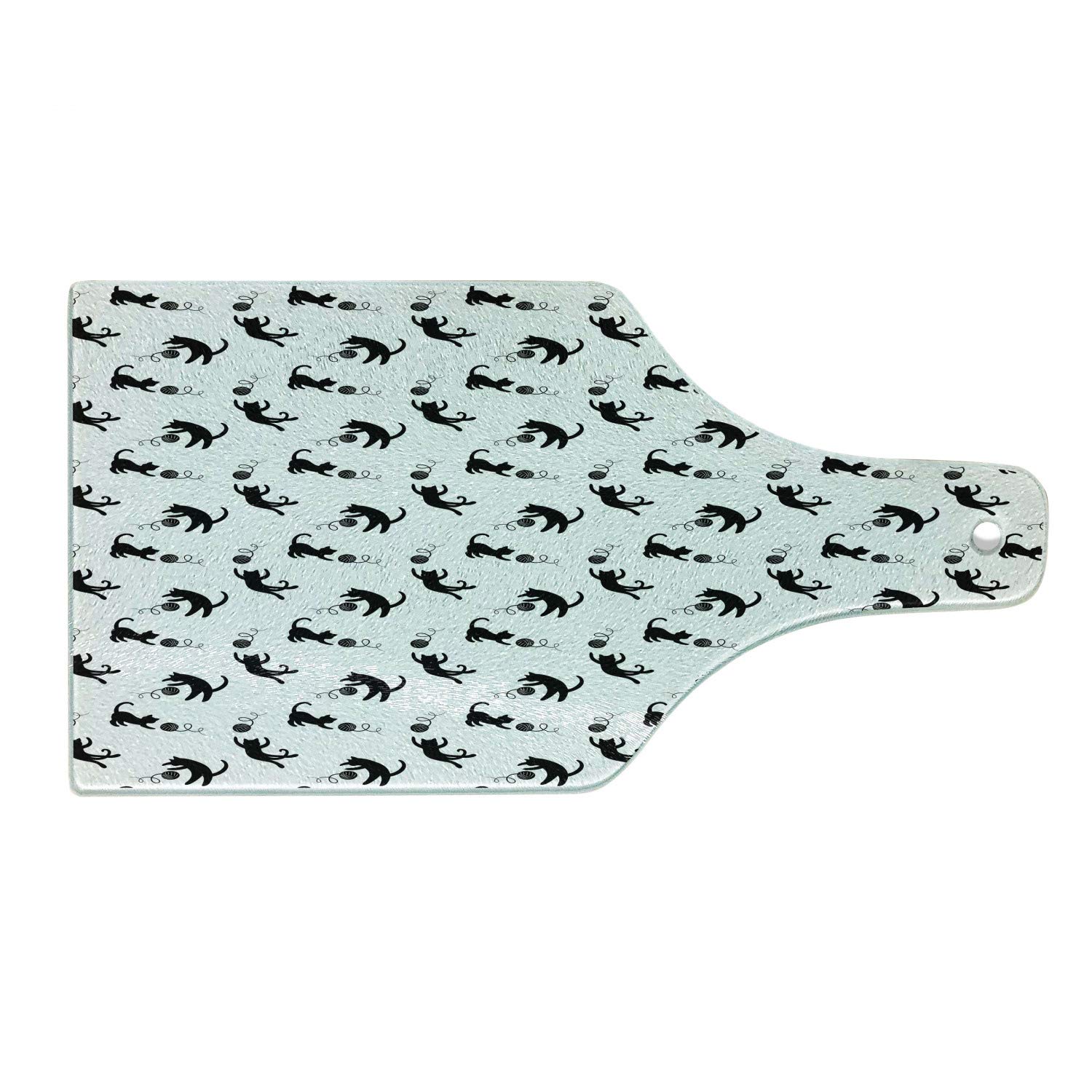 Ambesonne Cat Themed Tempered Glass Cutting Board - Playful Kitties Chasing Yarn Balls, Black and White Wine Bottle Shape - Perfect for Serving Cheese, Charcuterie & Entertaining Guests