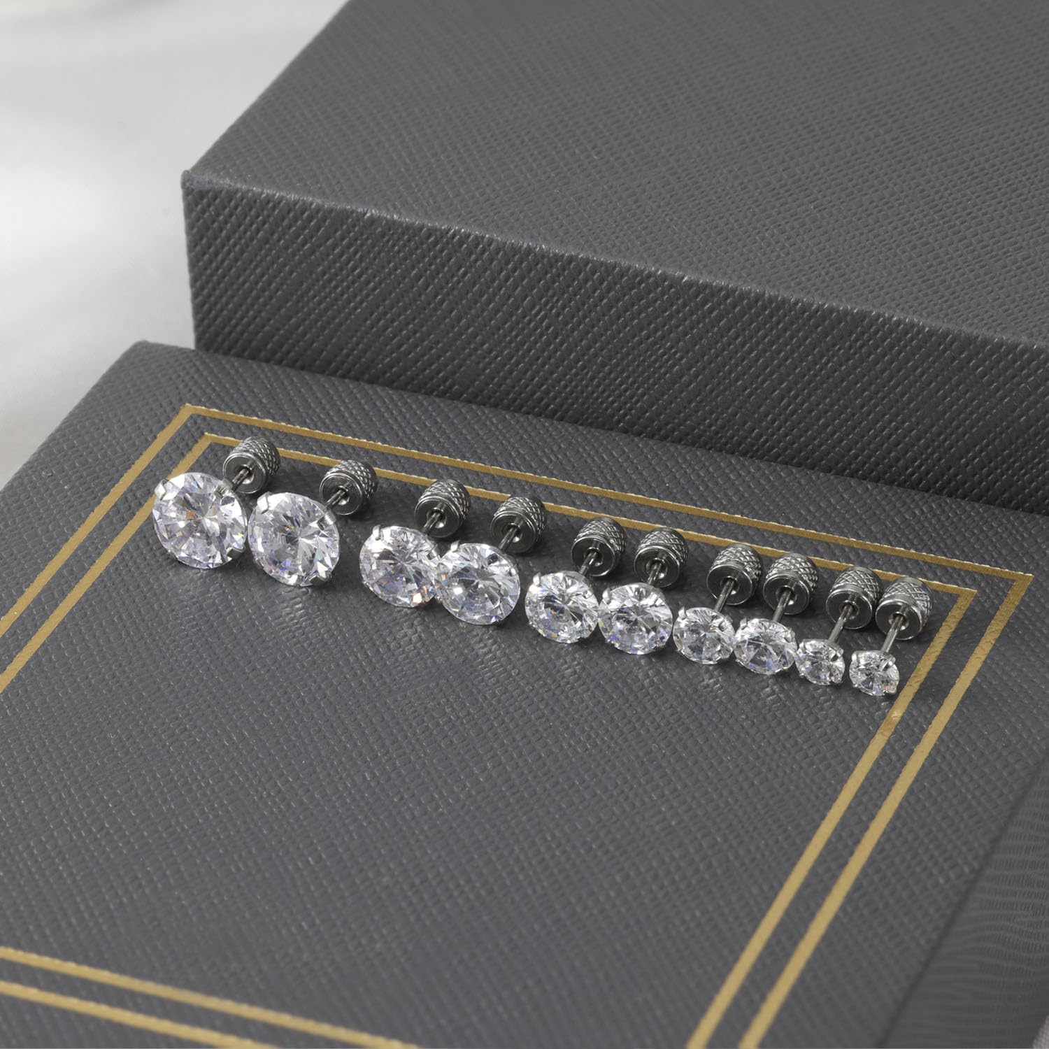 Hypoallergenic Surgical Stainless Steel Cubic Zirconia Stud Earrings - 5-6 Pairs Flat Back Push-in Earrings Set for Women & Men (2-8mm) | Trendy Cartilage & Lobe Piercing Jewelry for Daily Wear, Parties & Gifts