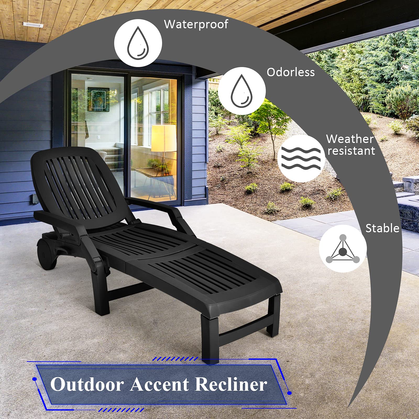 Giantex Adjustable Chaise Lounge Chair - 6-Position Recliner with Wheels, Foldable Outdoor Sun Lounger for Patio, Poolside & Garden - Perfect for Relaxing, Sunbathing & Outdoor Lounging (Black)