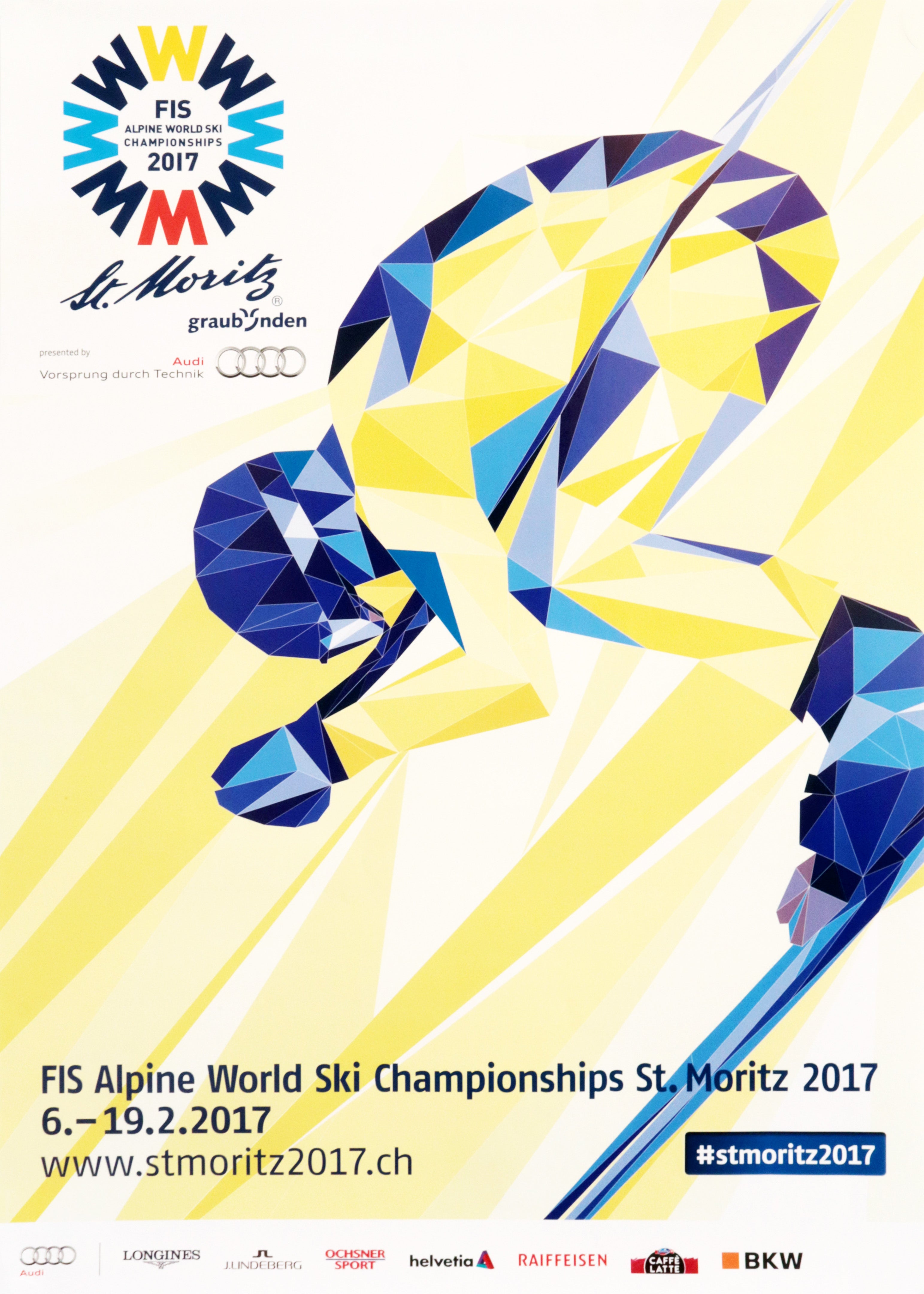 2017 Swiss Ski Poster - FIS Alpine World Ski Championships St. Moritz - Vintage Ski Decor for Home, Office & Ski Lodge Wall Art