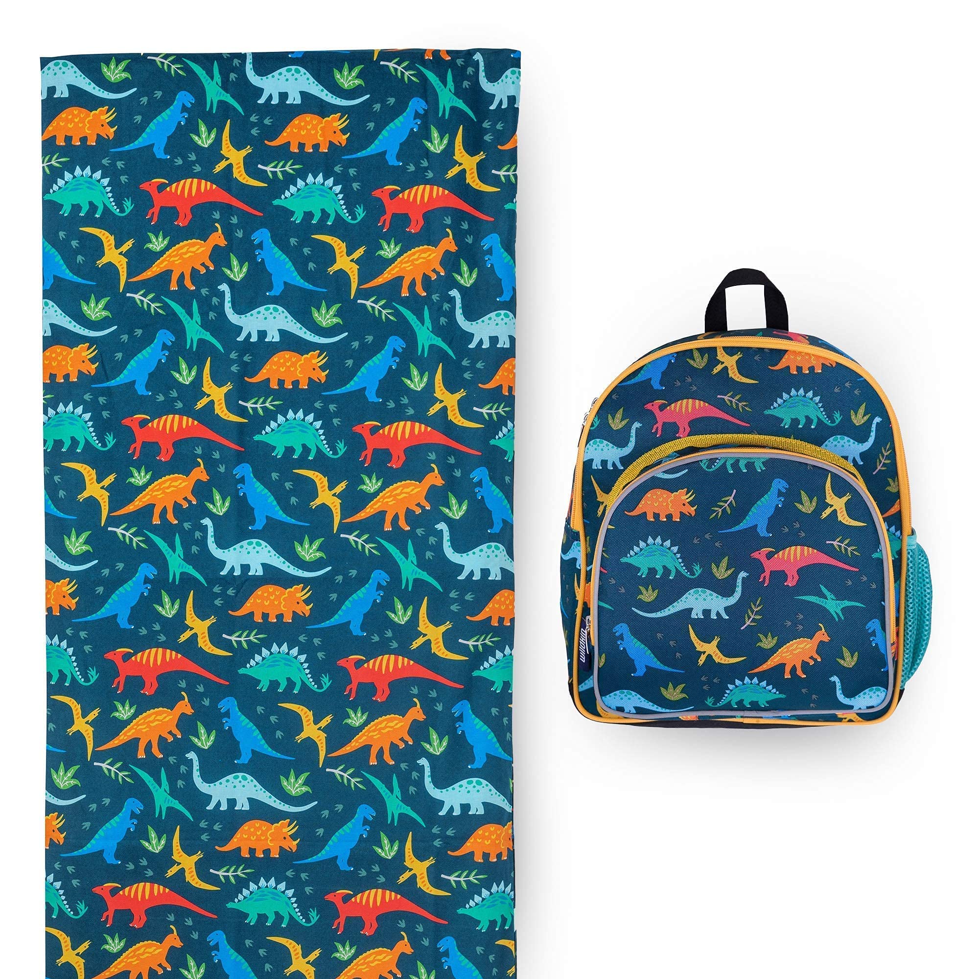 Wildkin 12 Inch Kids Backpack with Matching Nap Mat Cover - Jurassic Dinosaur Print - Perfect for Preschool, Daycare & Travel Adventures