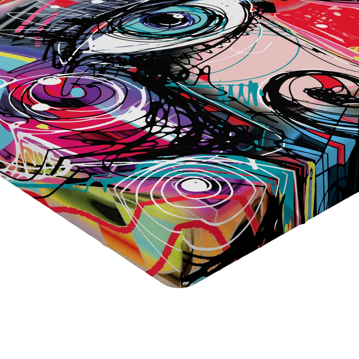 Ambesonne Art Fitted Sheet - Graffiti Style Dog Print, Twin XL, for Cozy Bedroom Decor