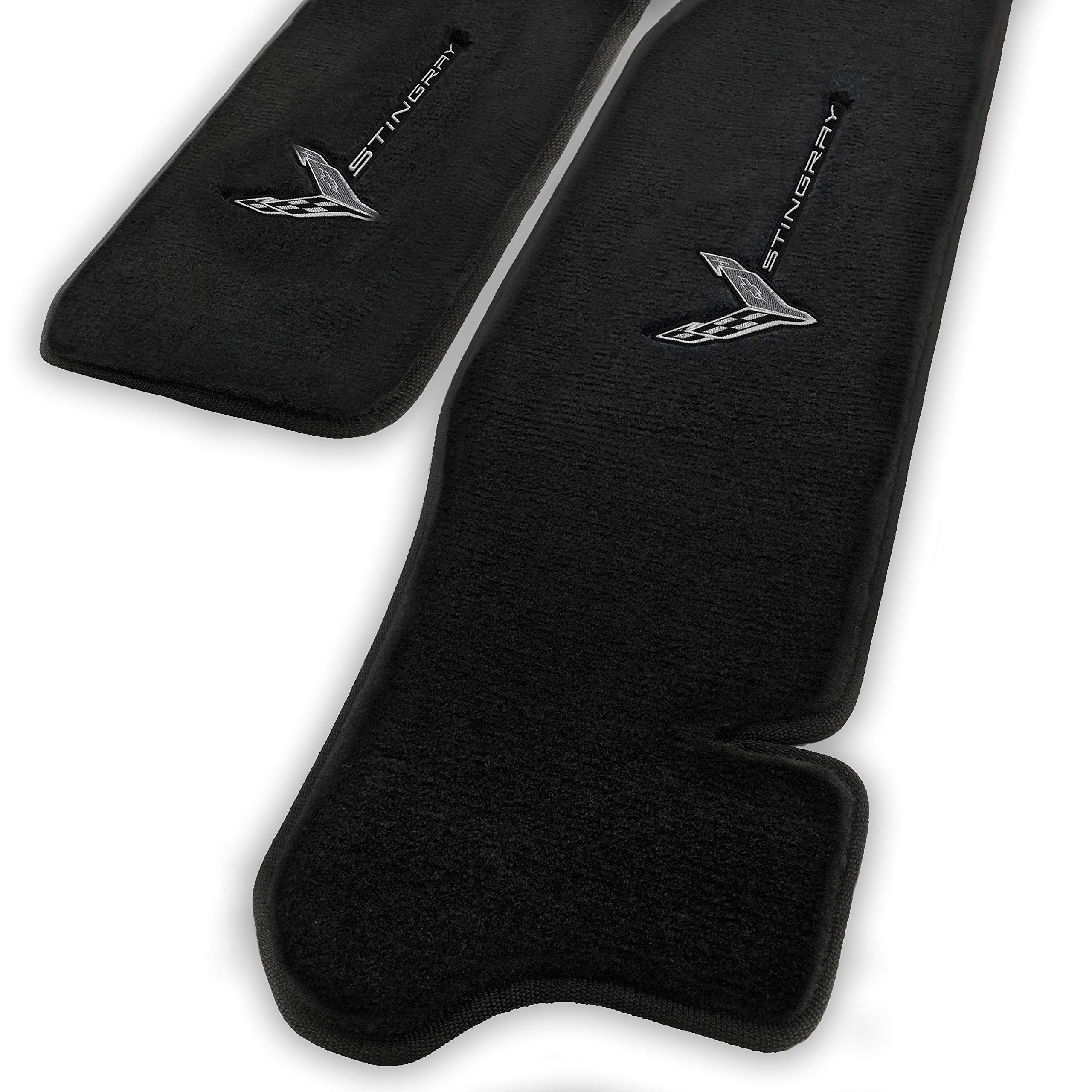 Premium Luxury Custom-Fit Carpeted Floor Mats & Liners for Corvette C8 Coupe (2020-ON) - Charcoal with Chrome Stingray Design - Includes Frunk & Trunk Mats - Perfect for Car Enthusiasts & Show Vehicles