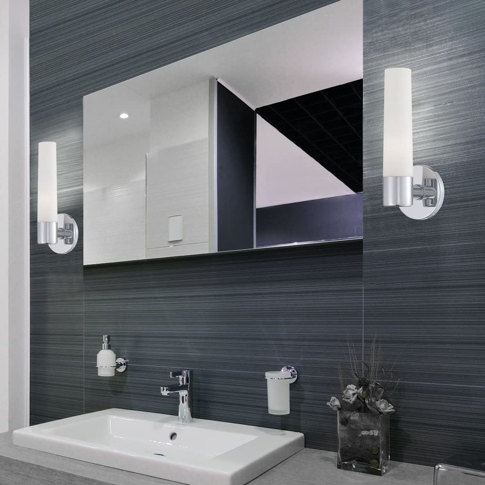 Modern 2-Light Wall Sconce with Frosted Glass - 20 x 5 Inches - Chrome Finish Wall Mount Lighting Fixture - Opal White Glass Shade - Perfect for Bedroom, Hallway & Living Room Decor - Bailey Street 79-BEL-981846