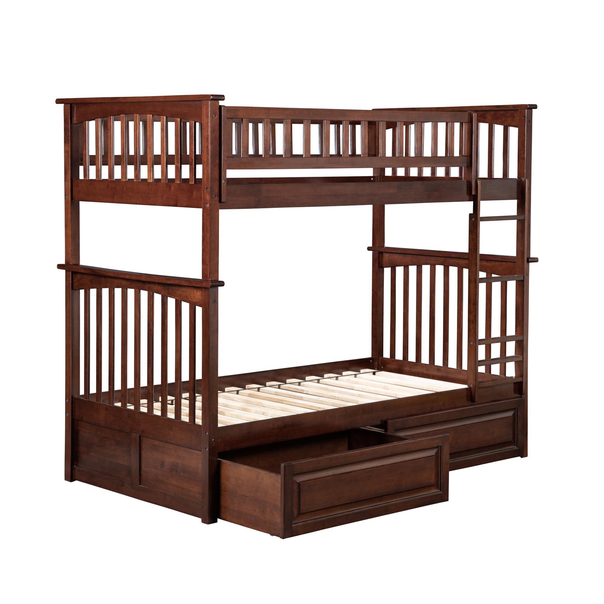 AFI Columbia Twin Over Twin Bunk Bed with Storage Drawers & USB Charging Station - Solid Walnut Wood for Kids' Bedroom, Guest Room & Space-Saving Solutions
