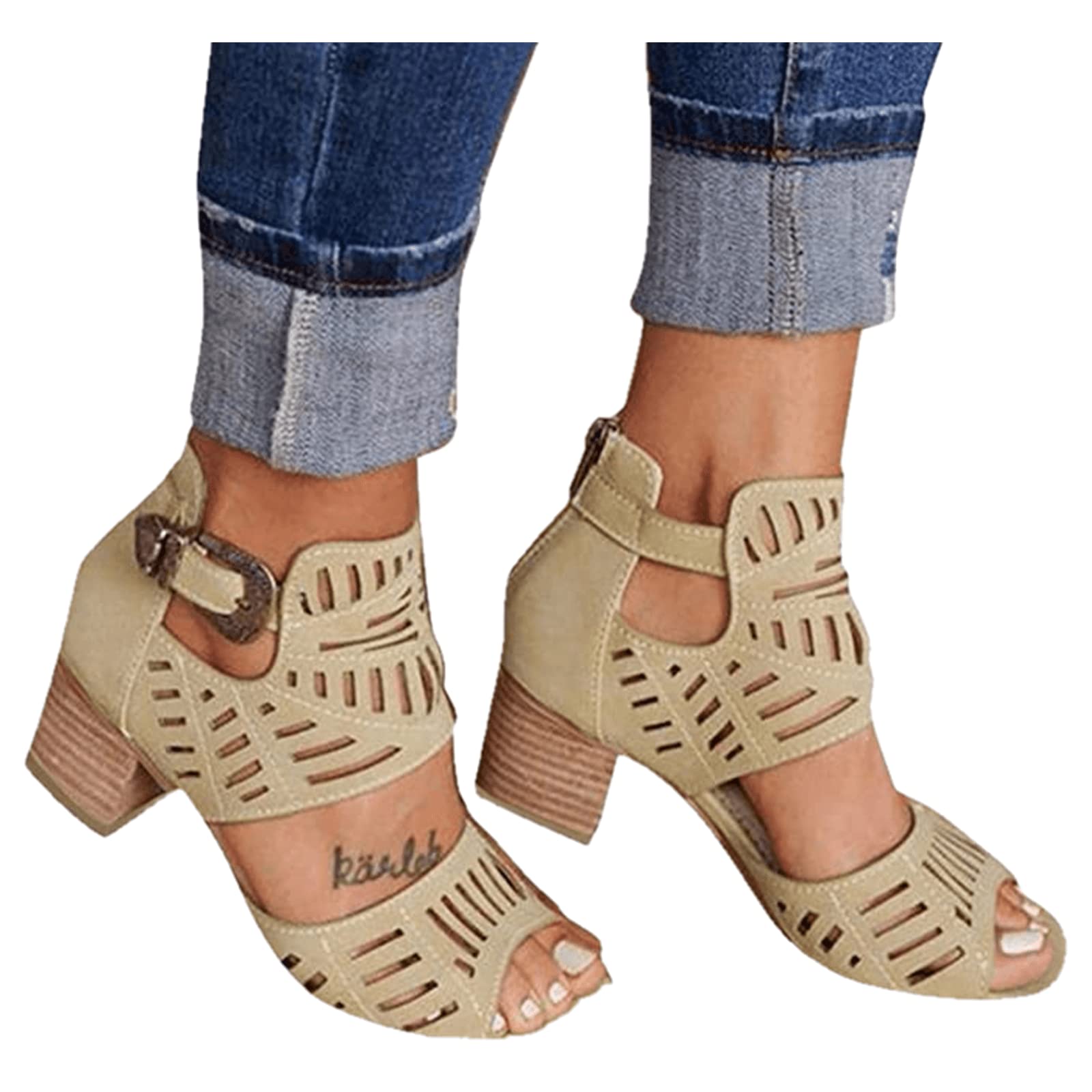 Women's Wedge Sandals - Open Toe Dressy Summer Platform Sandals with Buckle Ankle Strap for Beach, Party & Casual Wear