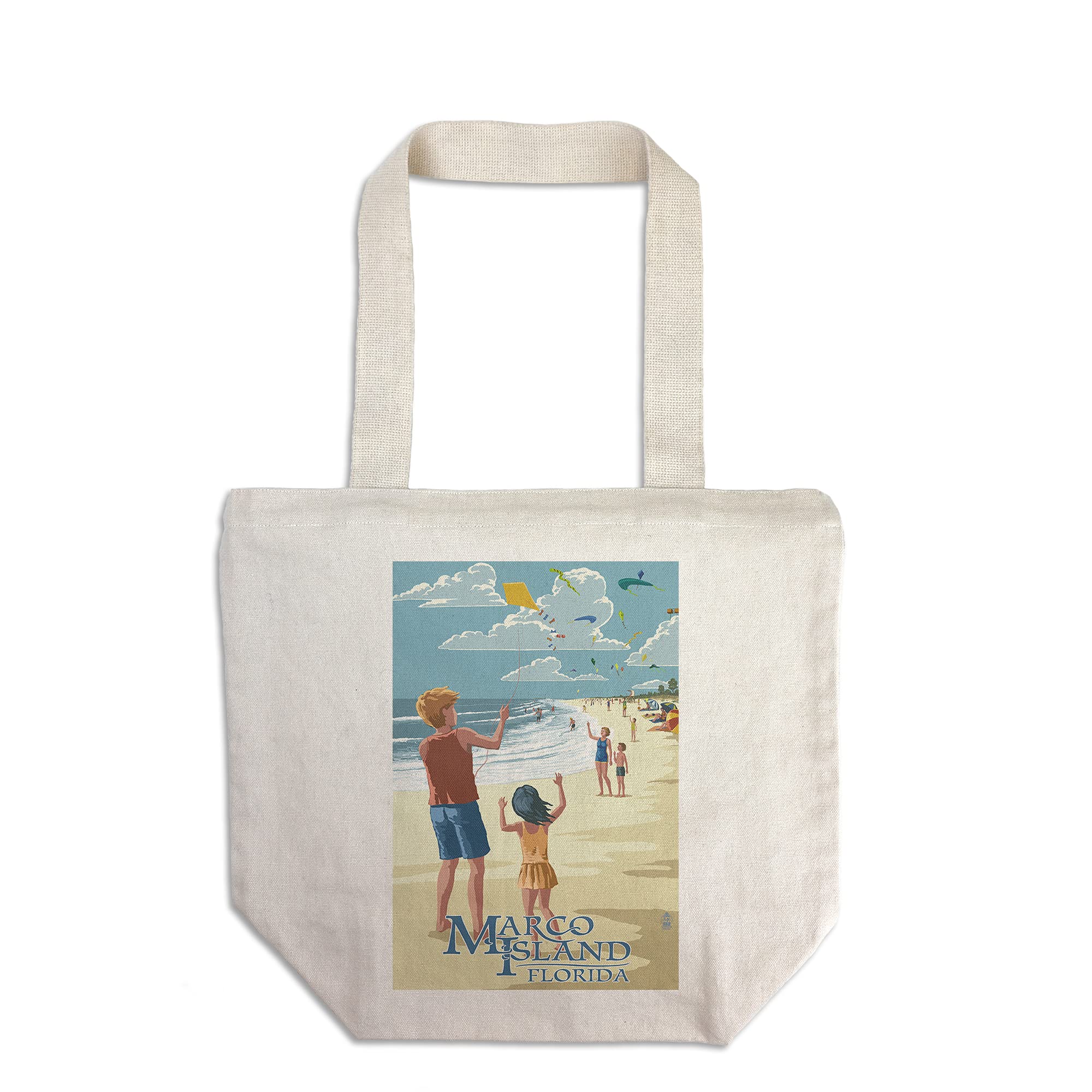 Lantern Press Marco Island Florida Kites on Beach Tote Bag - 100% Cotton Canvas Reusable Shopping Bag for Groceries, Beach Trips & Daily Use